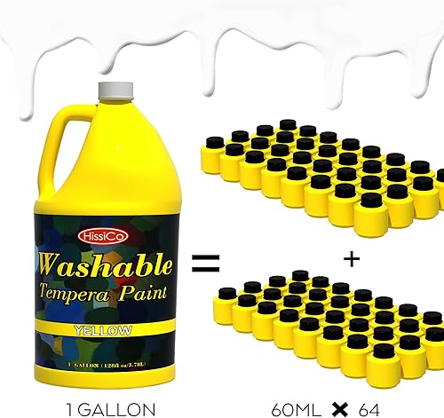 Miniatura 4 de HissiCo Pintura de témpera lavable para niños, color amarillo (128 oz1 galón), pintura líquida para póster, pintura no tóxica para niños con