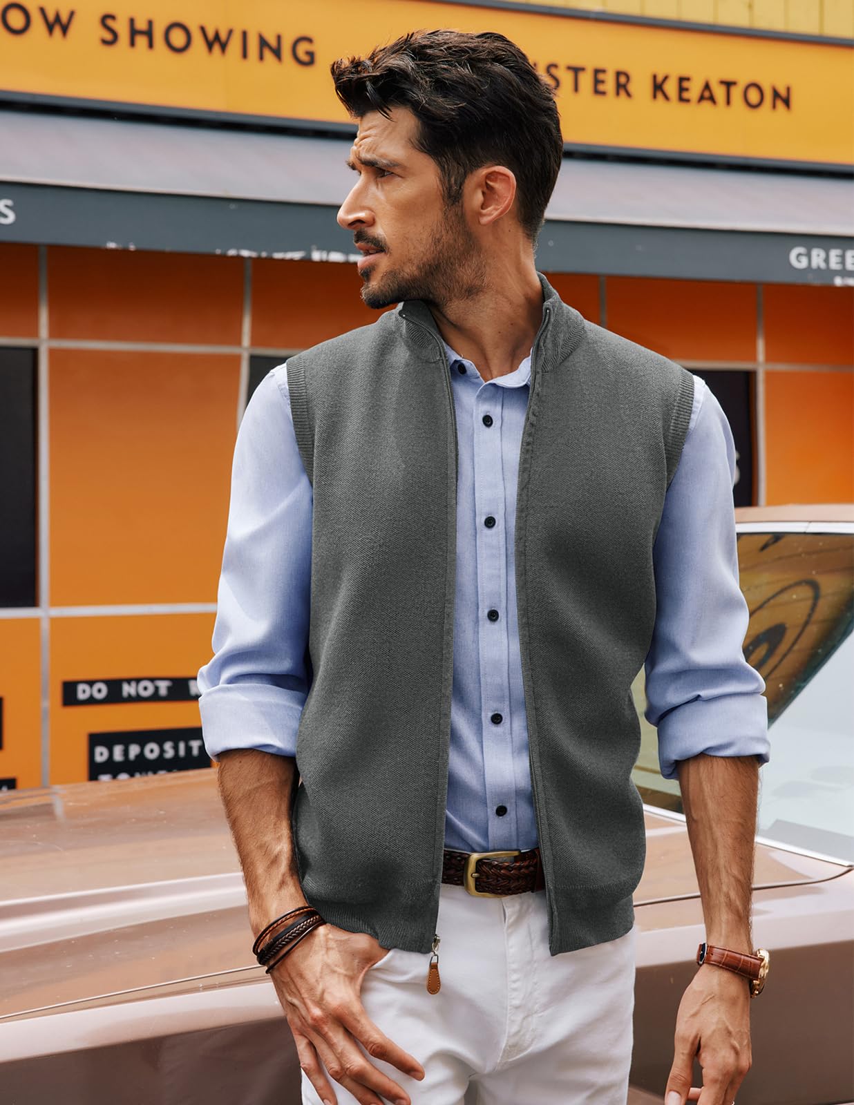 PJ PAUL JONES Chaleco de punto para hombre, estilo casual, cuello alto, suéter