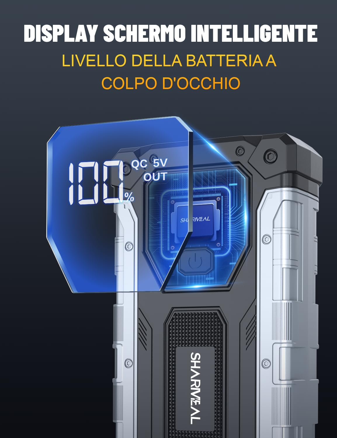 SHARMEAL Avviatore Batteria Auto 10000A, Avviatore di Emergenza per Auto per Motori Tutti Benzina e 10.0L Diesel, Portatile 12V Booster Avviamento con Torcia, Cavo di Avviamento, Ricarica USB