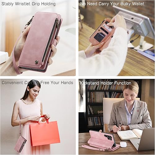 Miniatura 4 de Defencase Funda para Samsung Galaxy S23 Ultra, para Samsung S23 Ultra Wallet para mujeres y hombres, funda de piel sintética de moda con correa