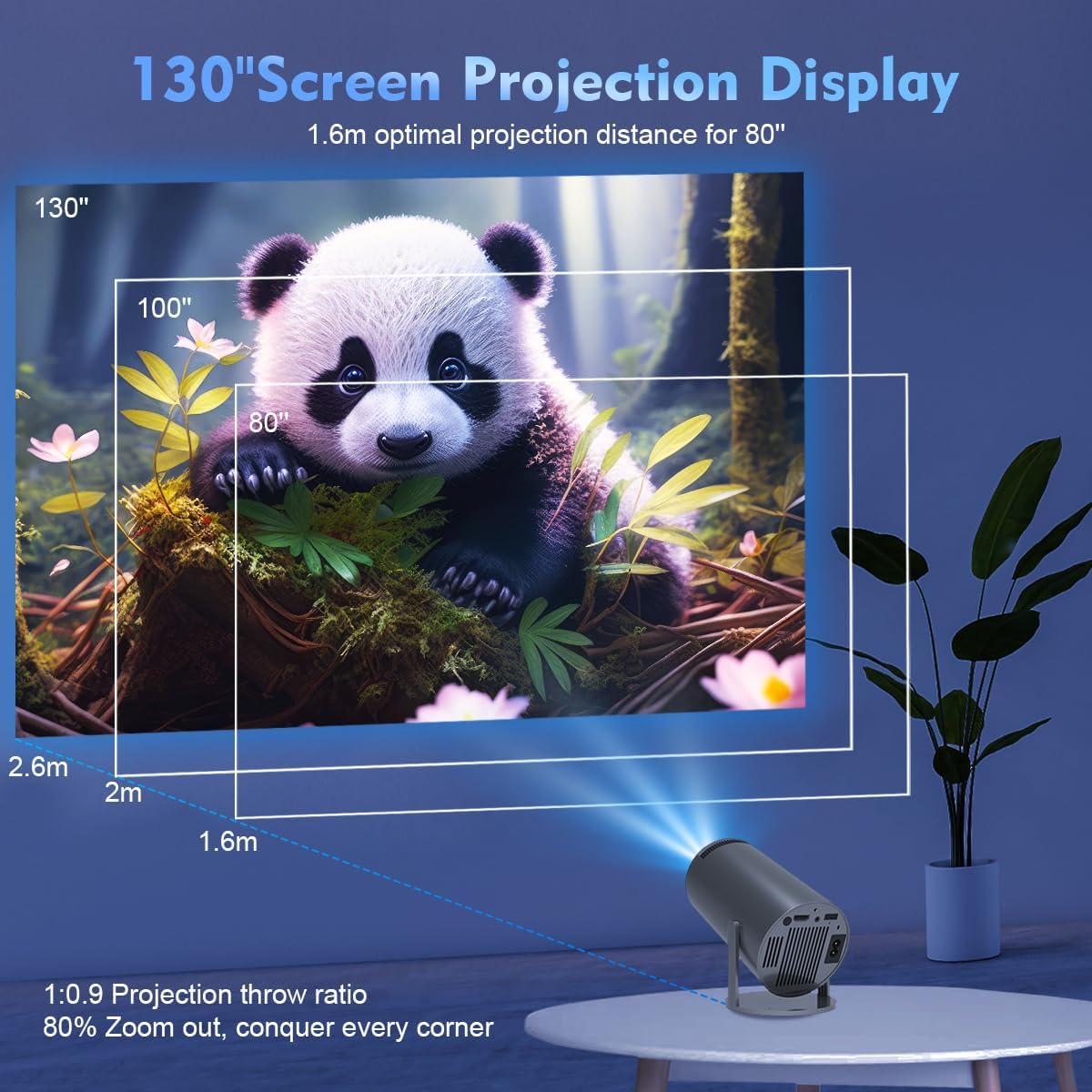 NISOO Mini Projector 4K 1080P Supported, 15000 Lumen Portable WiFi 6 Projector,270° Rotatable Projector with 50% Zoom Home/Outdoor Movie Projector for TV Stick/PS5/Phone/HDMI (Light Black) — Amazon image 5