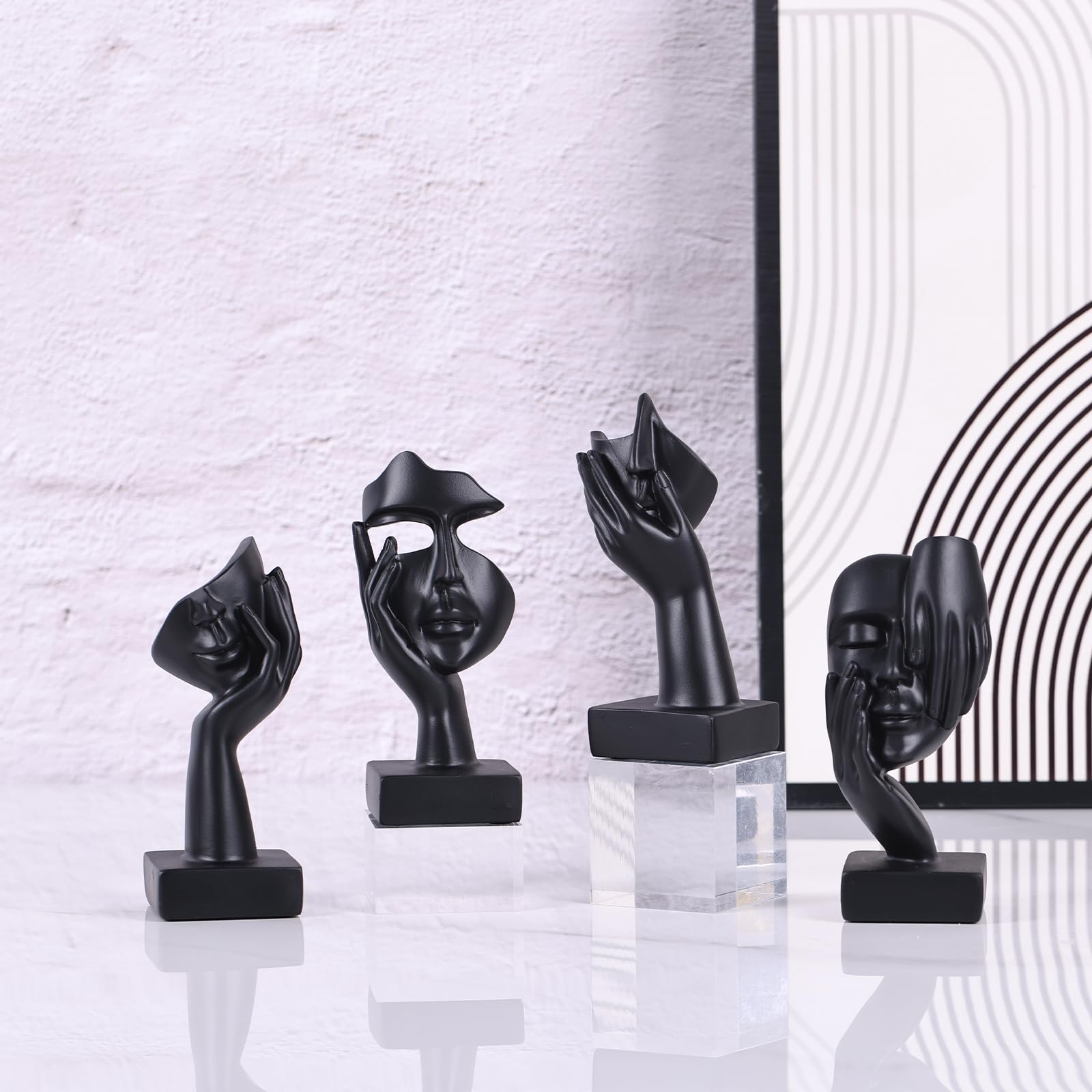 oliruim Lot de 4 statuettes Visage abstraites dorées, Statue déco intérieur Moderne, bibelot décoratif Chambre, Bureau, étagère, bibliothèque, déco Salon, Table Basse, Cadeau élégant (Doré