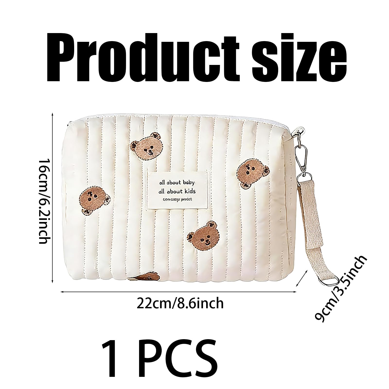 Borsa per Pannolini Ricamo Fasciatoio Neonato Organizzatore Passeggino Contiene Pannolini Salviette Giocattoli Motivo Orso Ricamato