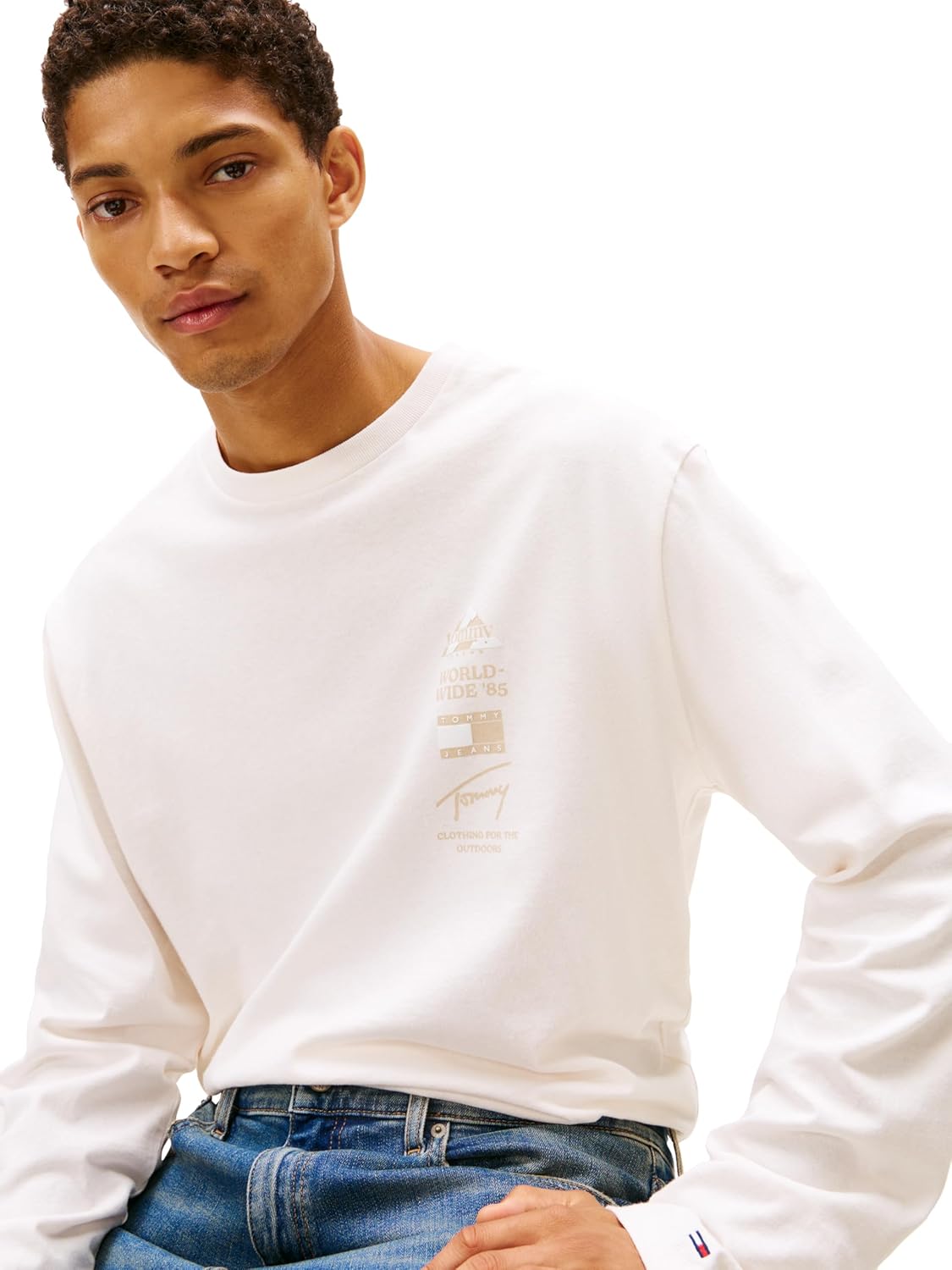 Tommy Jeans Mens Long Sleeve Cotton Graphic T-Shirts with Printed Back Graphic - Image 2