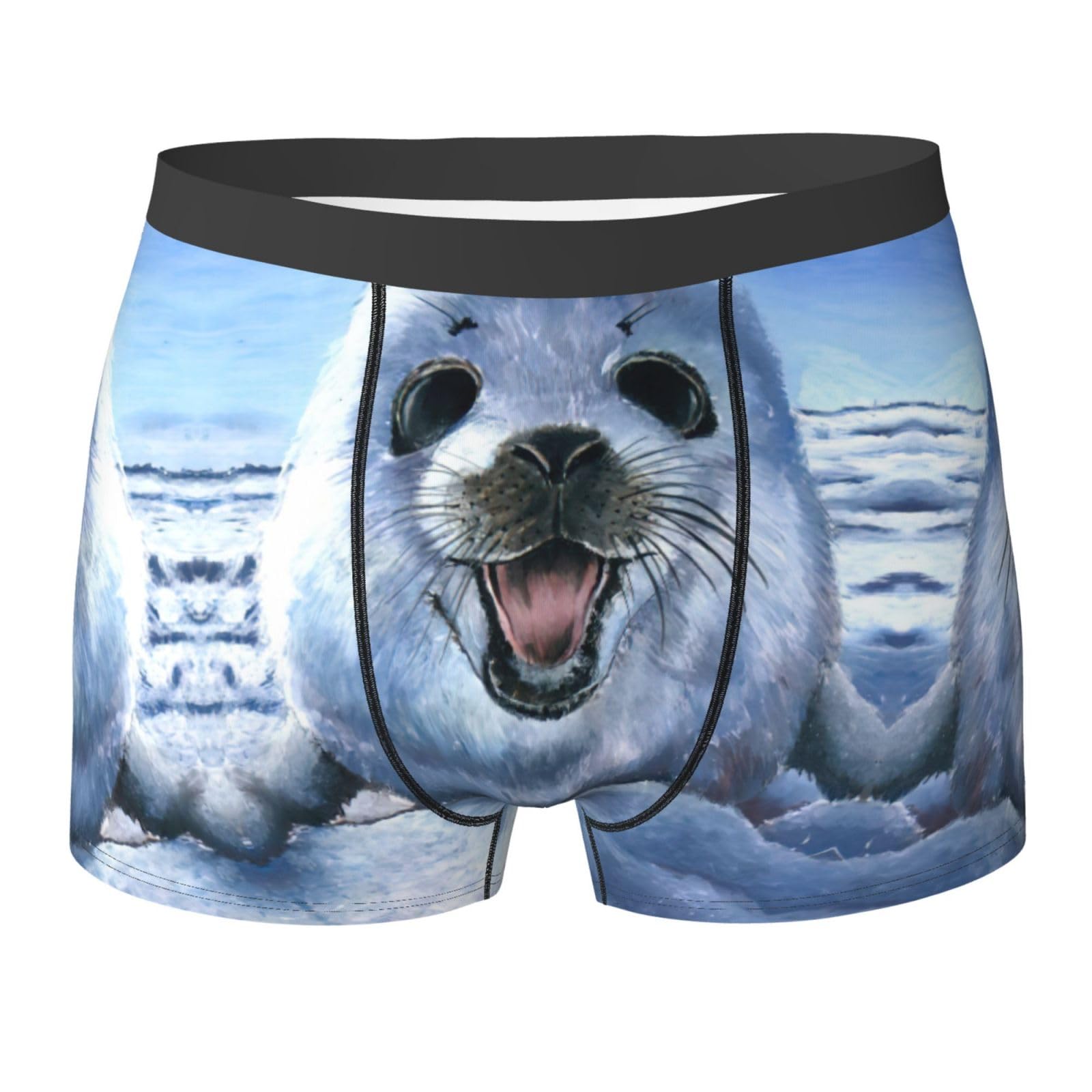 DUWAA Harp Seal Painting Wallpaper Print Men'S Underwear Boxer Briefs, Breathable Moisture-Wicking Underwear For Men Daily Use Black