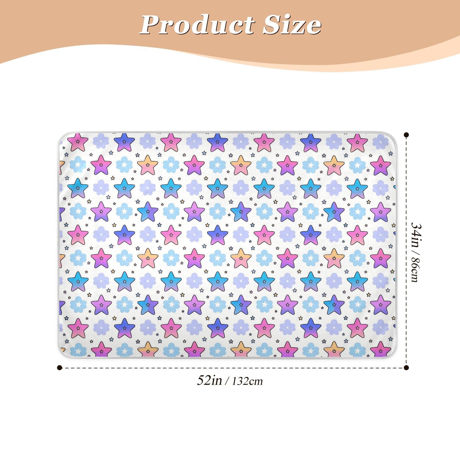 Colorful Stars Bed Underpads Soft Absorbent Baby Diaper Changing Pad Portable Cradle for Baby Toddler Children , 52