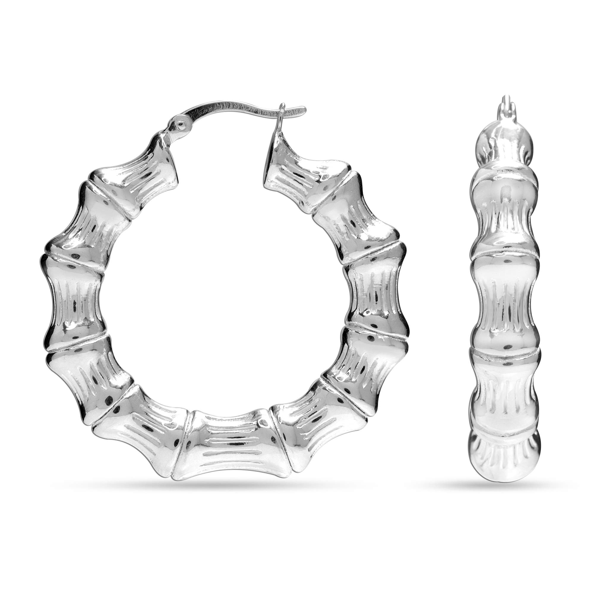 LeCalla Bamboo Hoop Earrings for Women | 925 Sterling Silver Bamboo Texture Round Hoop Earrings | Geometric Hoops Earring Jewelry Gift for Her –
