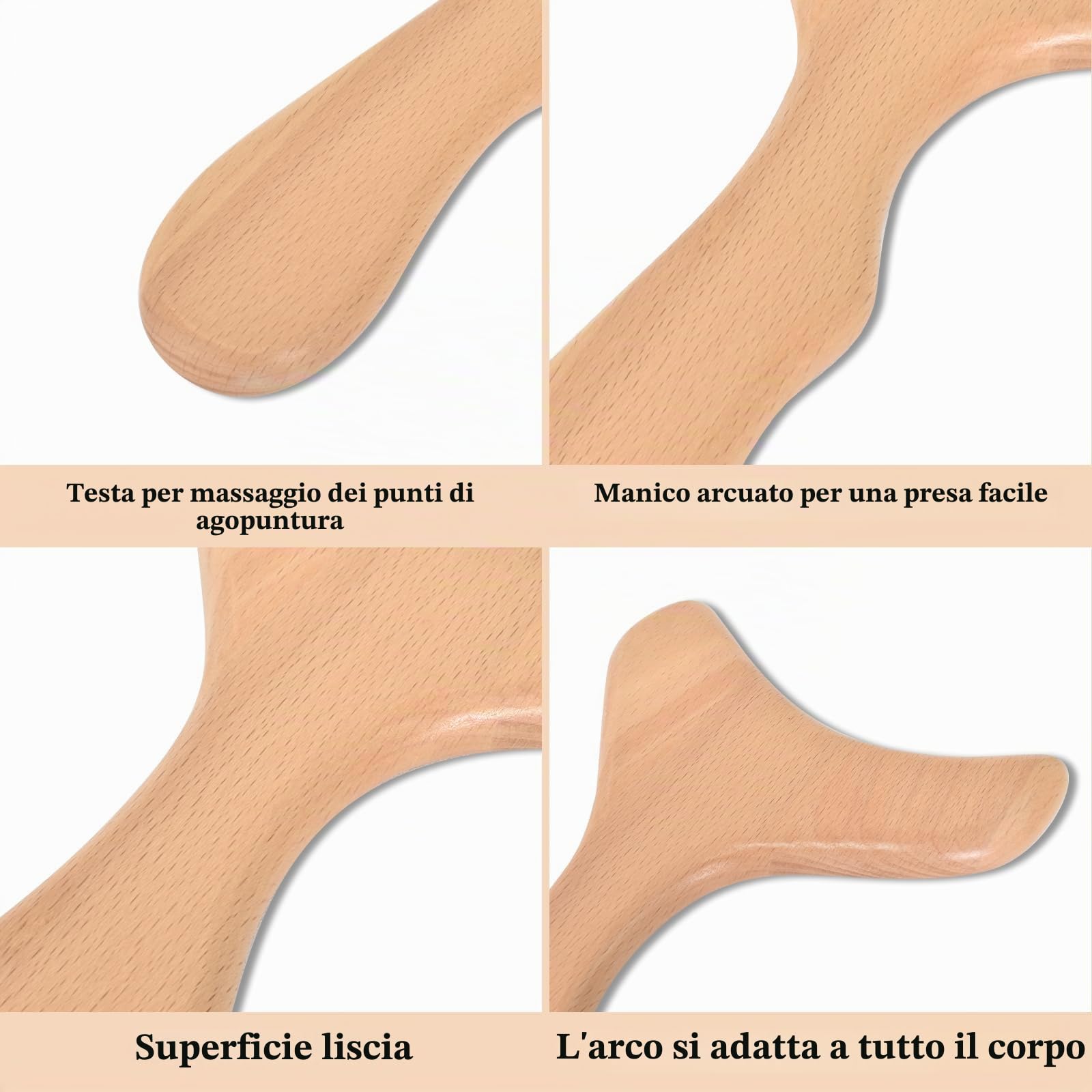 Massaggiatore in Legno, Strumento di Drenaggio Linfatico, Massaggiatore Anticellulite Legno Migliora Circolazione, Gua Sha Board per Allevia il Dolore al Collo e Schiena (29 * 16 * 1.6cm)