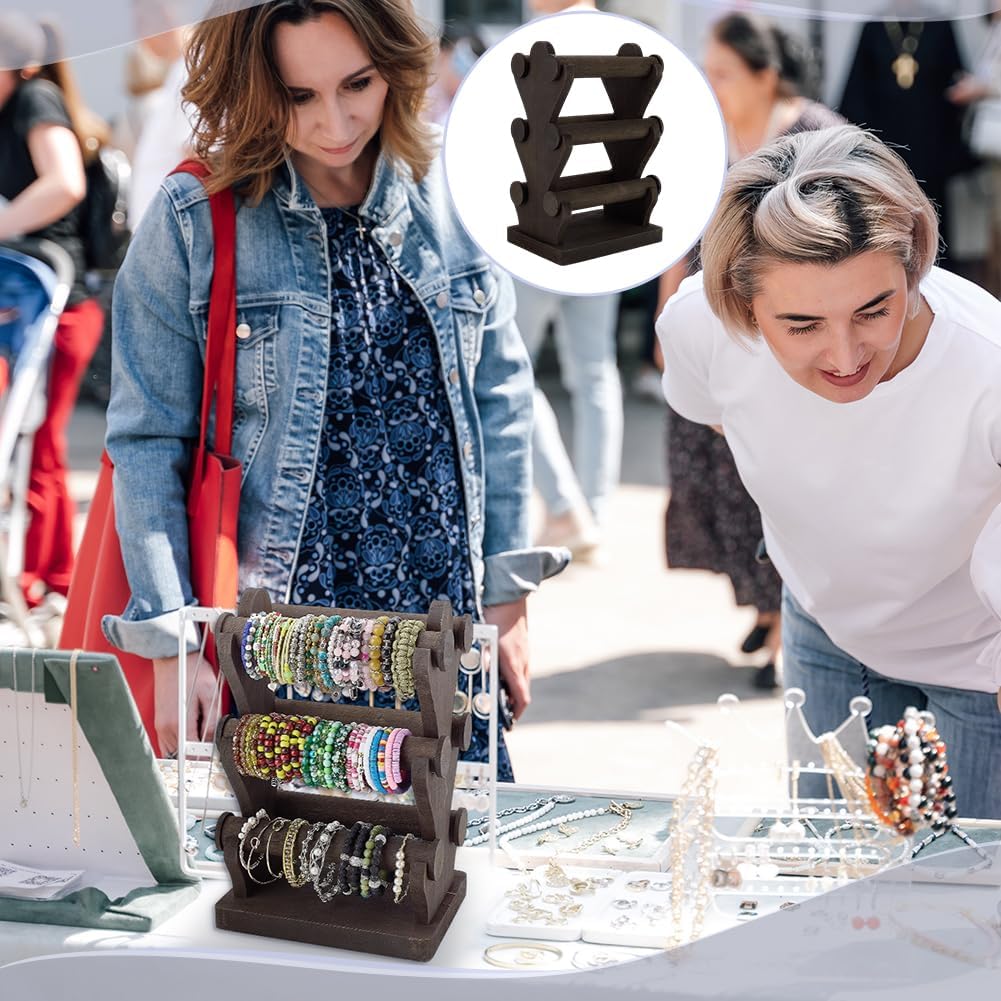 PH PandaHall Two-Sided Wooden Bracelet Holder 360° Rotating Jewelry Display Stand Bangle Storage Rack with 6 Removable Holders Bracelets Organizer Stand for Retail Store Vendors Home Craft Showcase - Image 5