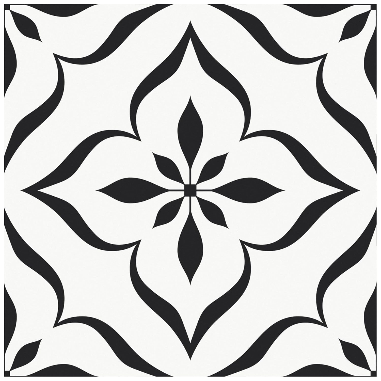 MORCART Peel and Stick Floor Tile, Vinyl Flooring Waterproof, Self-Adhesive DIY Flooring for Bathroom, Kitchen, Fireplace, Bedrooms, Wall (40PCS,7.87" x 7.87",White+Black Flowers,FT-1626)