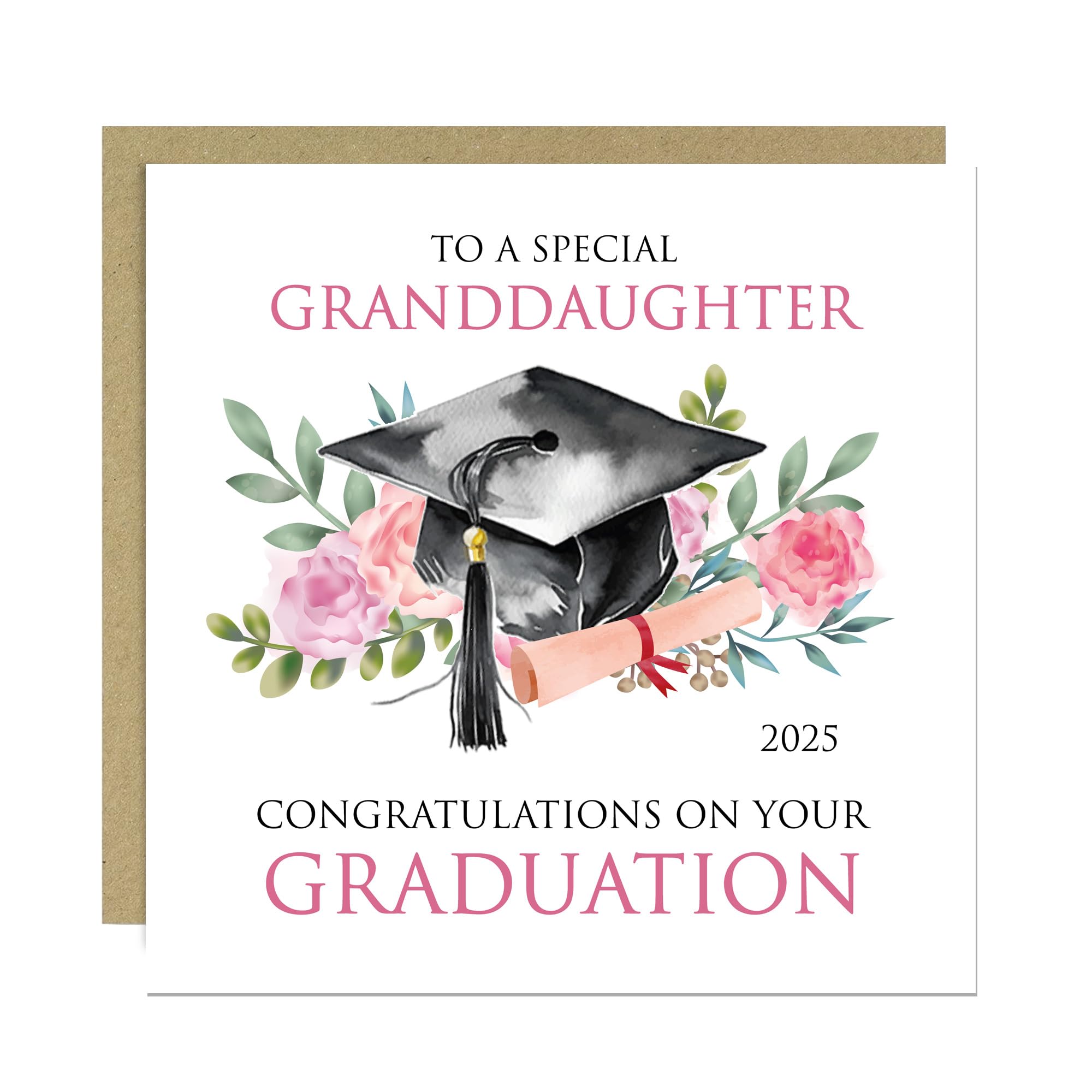 RED OCEAN Personalised Graduation Card For Granddaughter With Kraft Envelope Granddaughter Card From Grandma Nanny Nan Grandmother Well Done