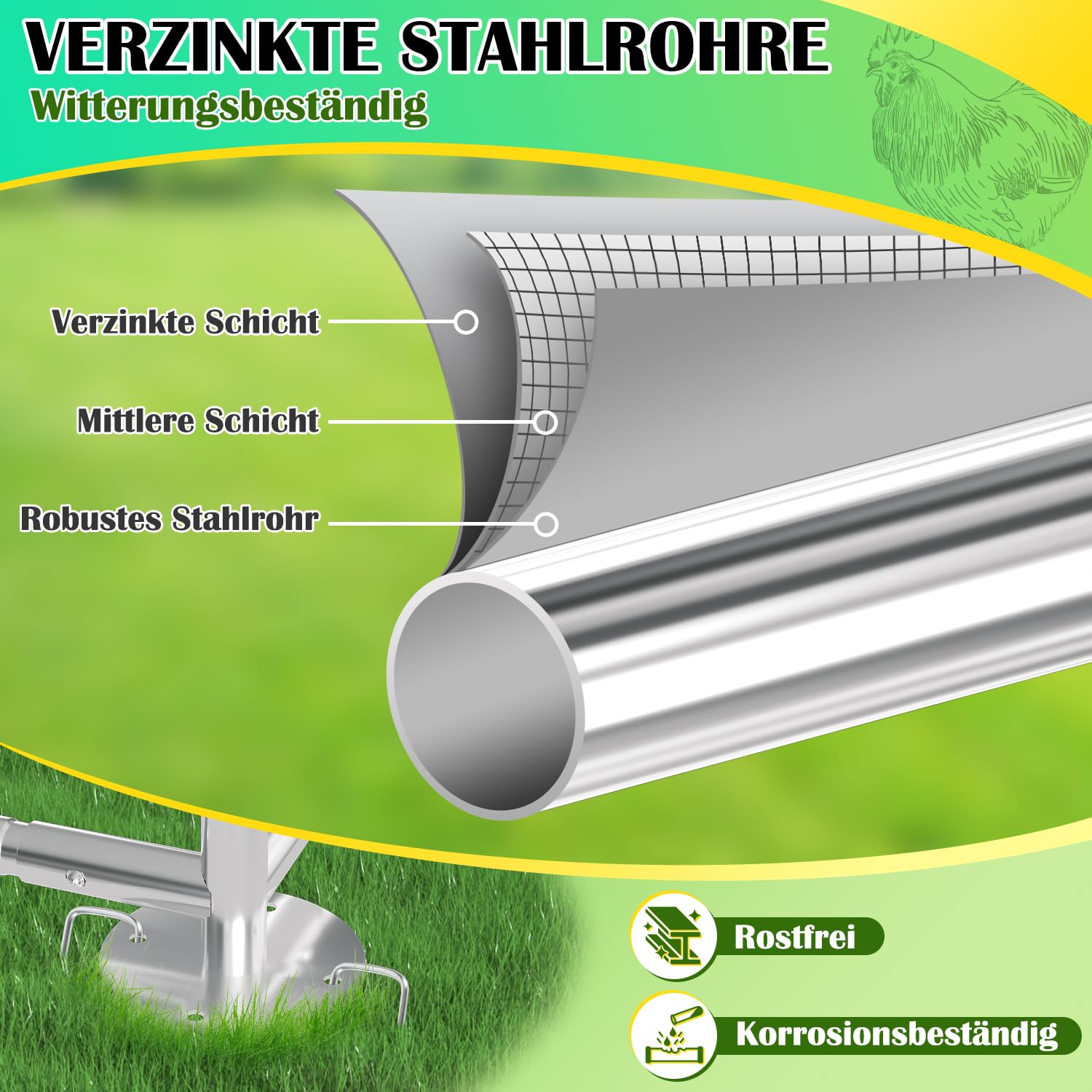 Fiqops Metalowy kurnik 3 x 2 x 2 m, wybieg, klatka dla małych zwierząt, woliera z plandeką dachową, wybieg dla kur, drobiu, małych zwierząt, nakładka na łuk