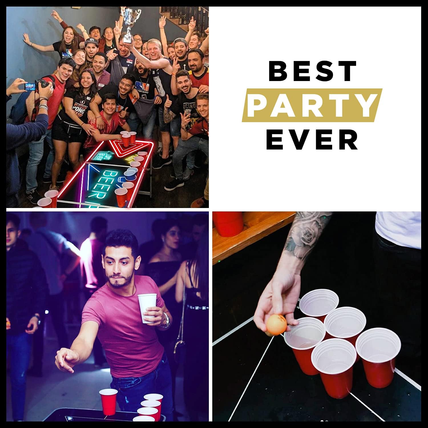 Beer Pong Juego Spotlightholes con Luces LED y Porta Vasos | 1 Mesa 120 Tazas (60 Azules y 60 Rojas) + 6 Bolas | OriginalCup®