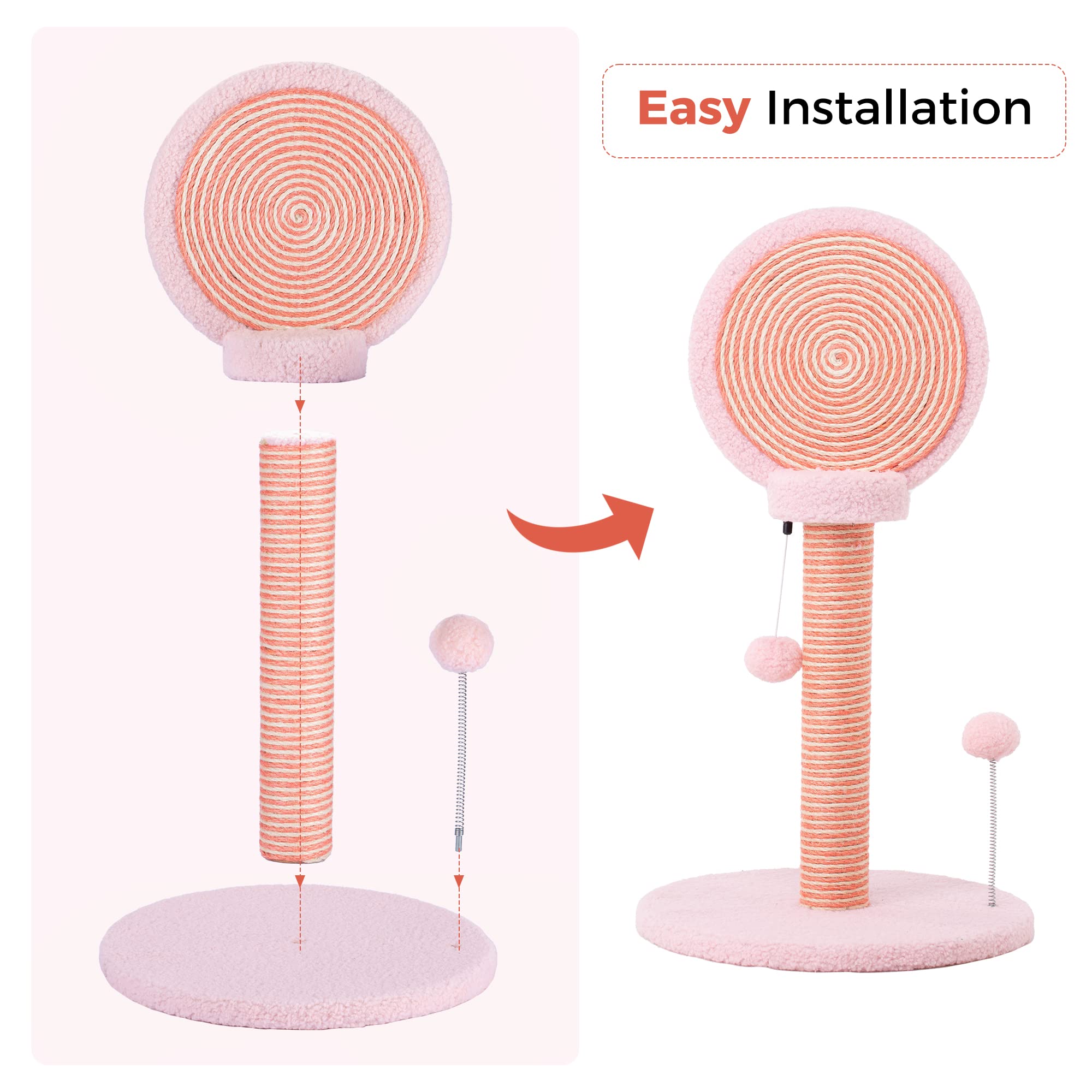 MeowSir Pink Cat Scratching Post 30 Inches Large Cat Scratcher Post for Indoor Cats with Fully Natural Sisal Covered, Dangling Ball and Spring Ball