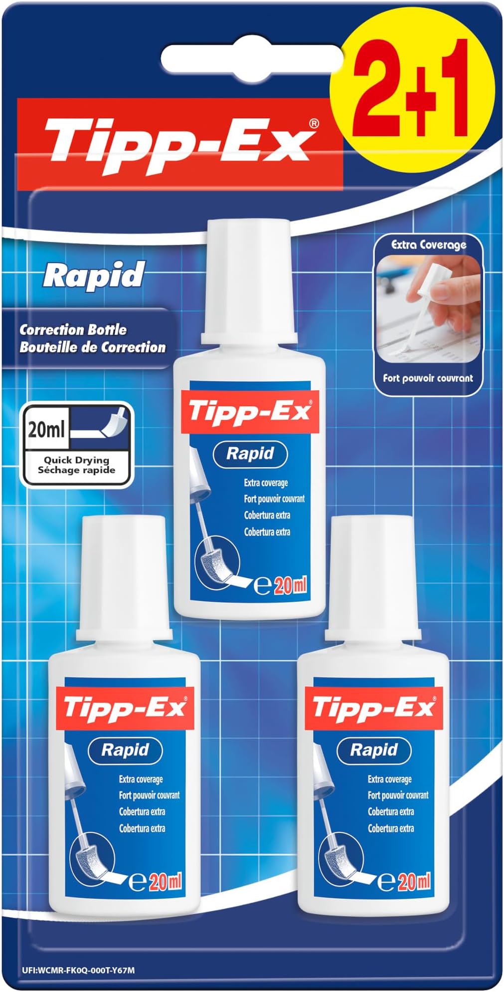 Tipp-Ex Rapid, Correction Fluid Bottle, High Quality Correction Fluid, Excellent Coverage, 20ml, Pack of 3, white