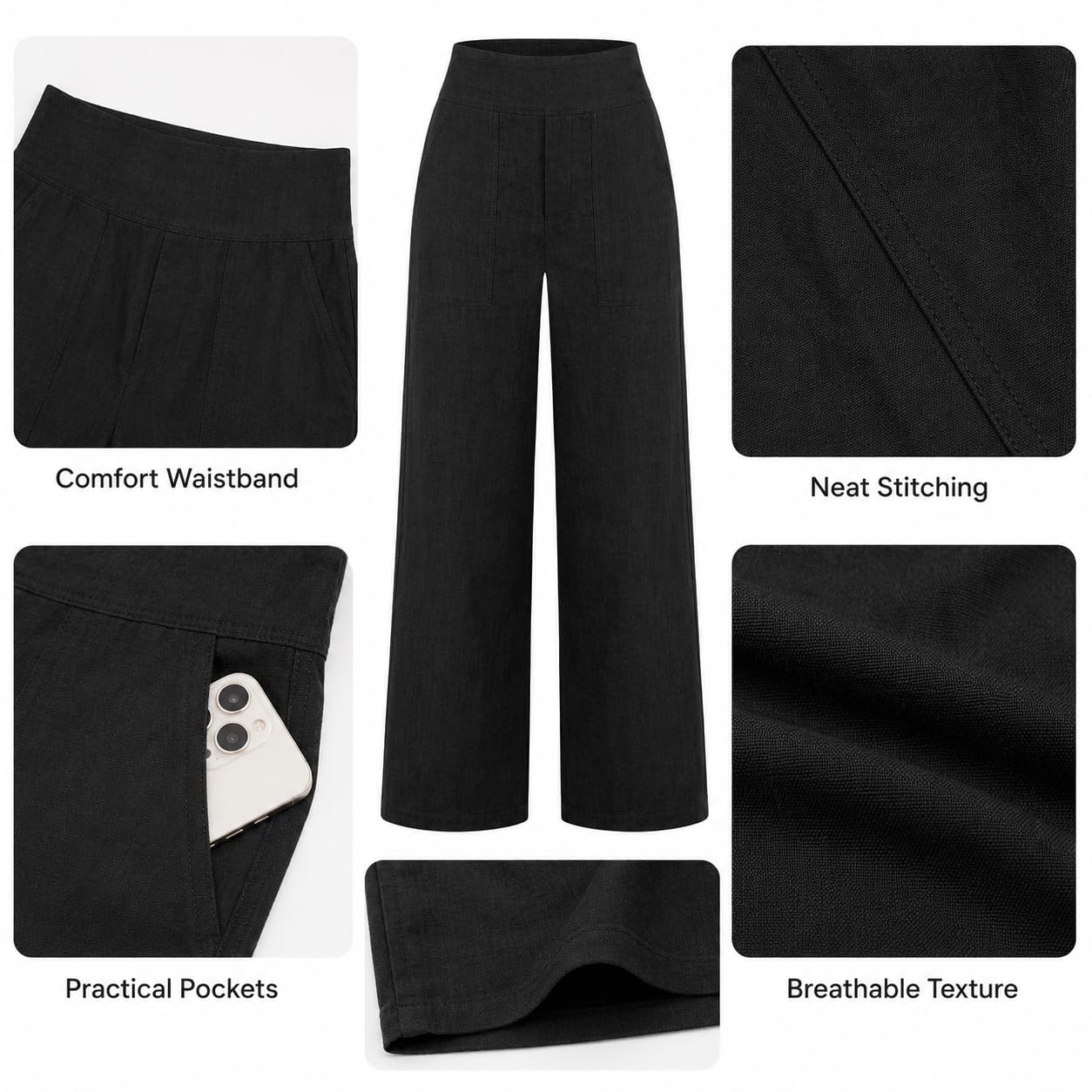 Pantalon Femme Gaze De Coton Fluide Pantalons Ete Lin Taille Haute Décontracté Chic Et Elegant Pantalons Léger Respirant Confortable Baggy Jogging Ample Casual Sport Pants Vacances Quotidien