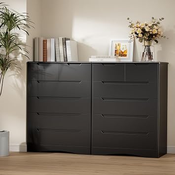 Gizoon 6 Drawer Dresser, Chest of Drawers with Large Storage, Black Dressers for Bedroom, Tall Dresser and Organizer with Anti-Tripping, Wooden Cabinet for Office, Living Room, Entryway