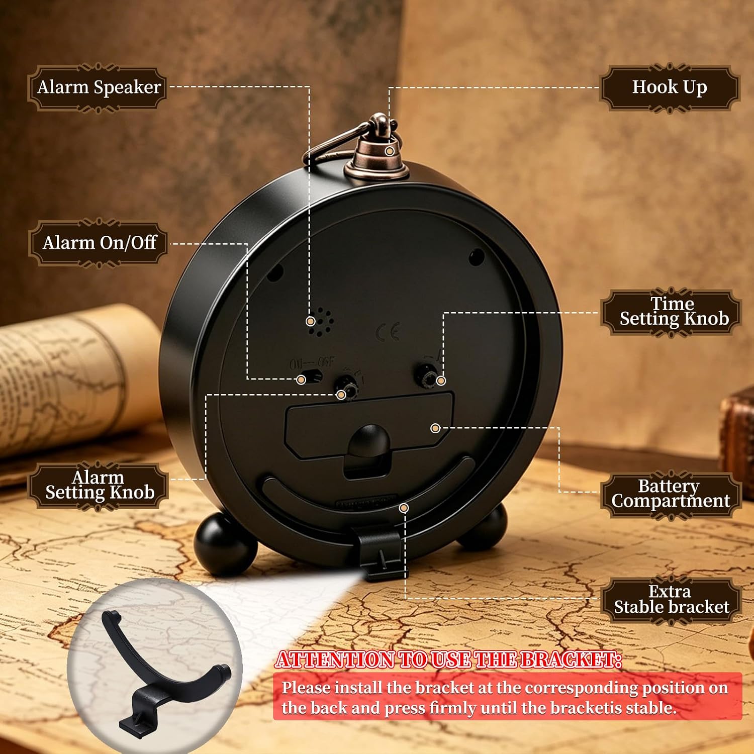 Metal Analog Alarm Clock - 5'' Battery Operated Silent Non-Ticking Quartz Antique Retro Small Desk Clocks for Bedside Bedrooms Living Room Office Home Decor (Black)