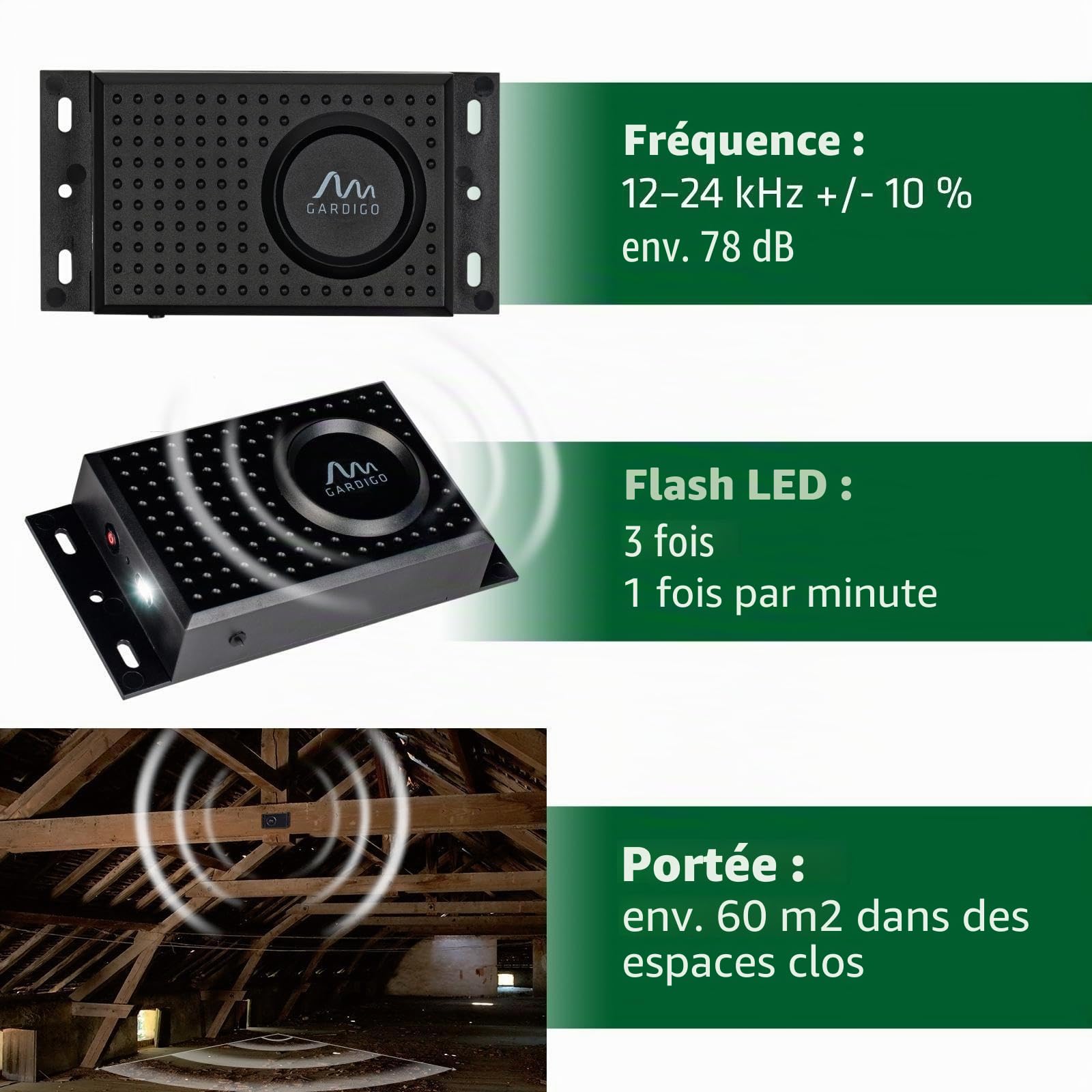 Gardigo® Répulsif Anti-Fouine Voiture – Alimentation Piles ou Batterie Voiture 12V – Flash LED & Ultrason – Protection Moteur, Garage, Grenier, Maison – Anti Martre Efficace