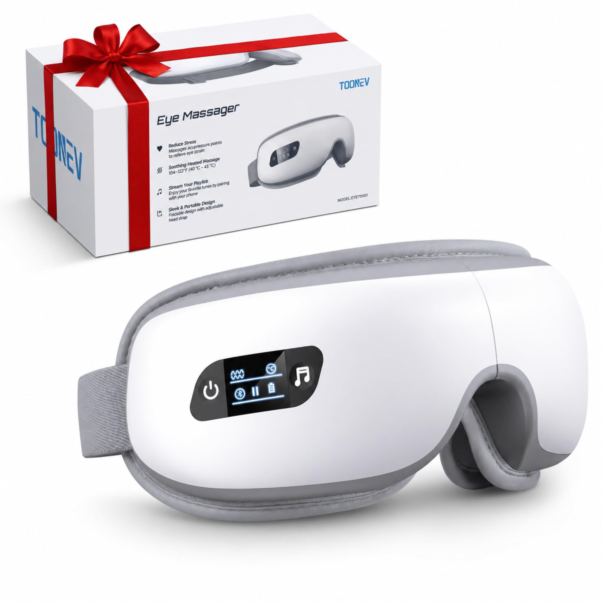 Augenmassagegerät mit Wärme und Bluetooth Musik, Beheizte Augenmaske für Migräne & Augenbelastung, Wiederaufladbares Augenpflegegerät für trockene Augen, Kopfschmerzlinderung & besseren Schlaf