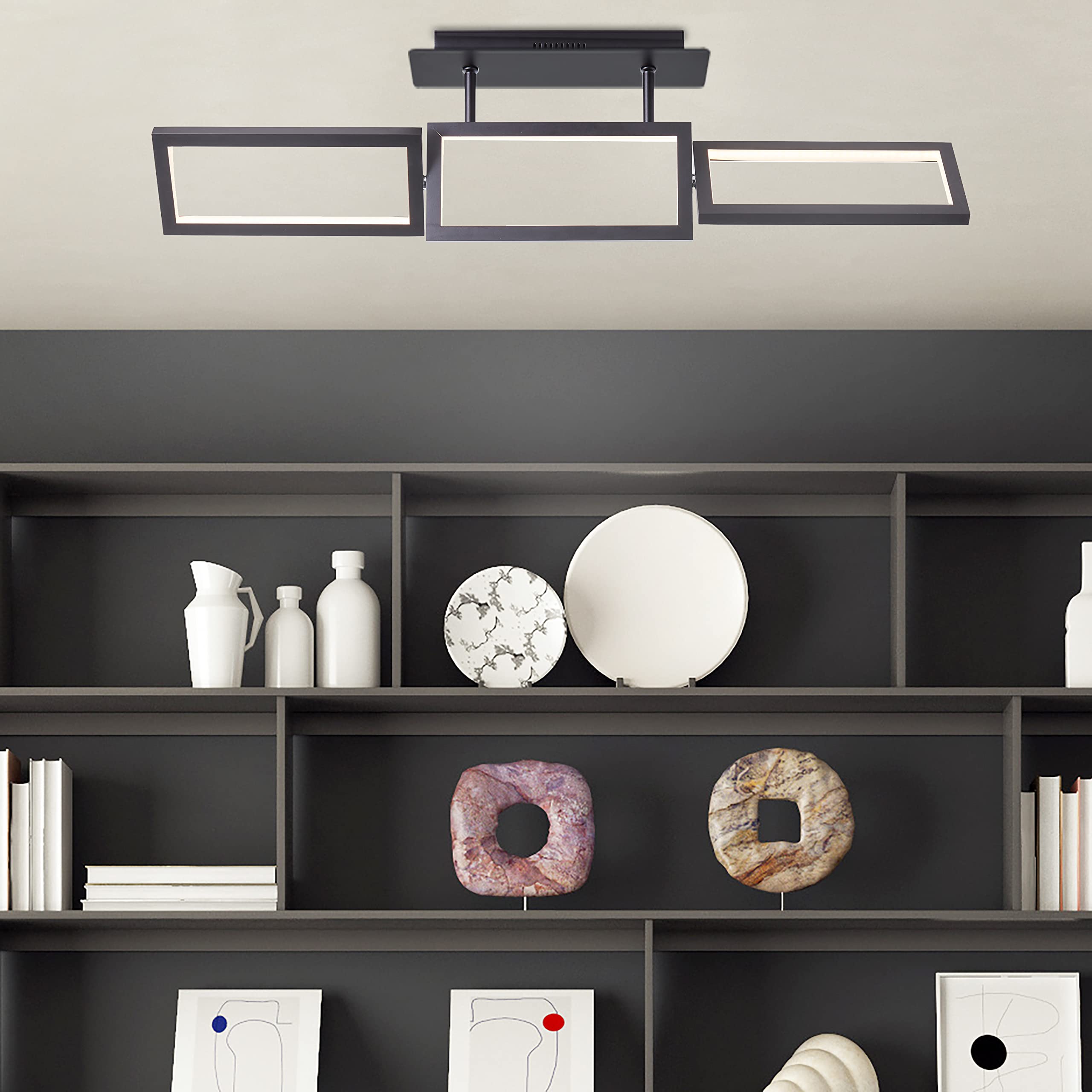 Plafonnier LED variable 3 ampoules noir luminaire de plafond 81 cm