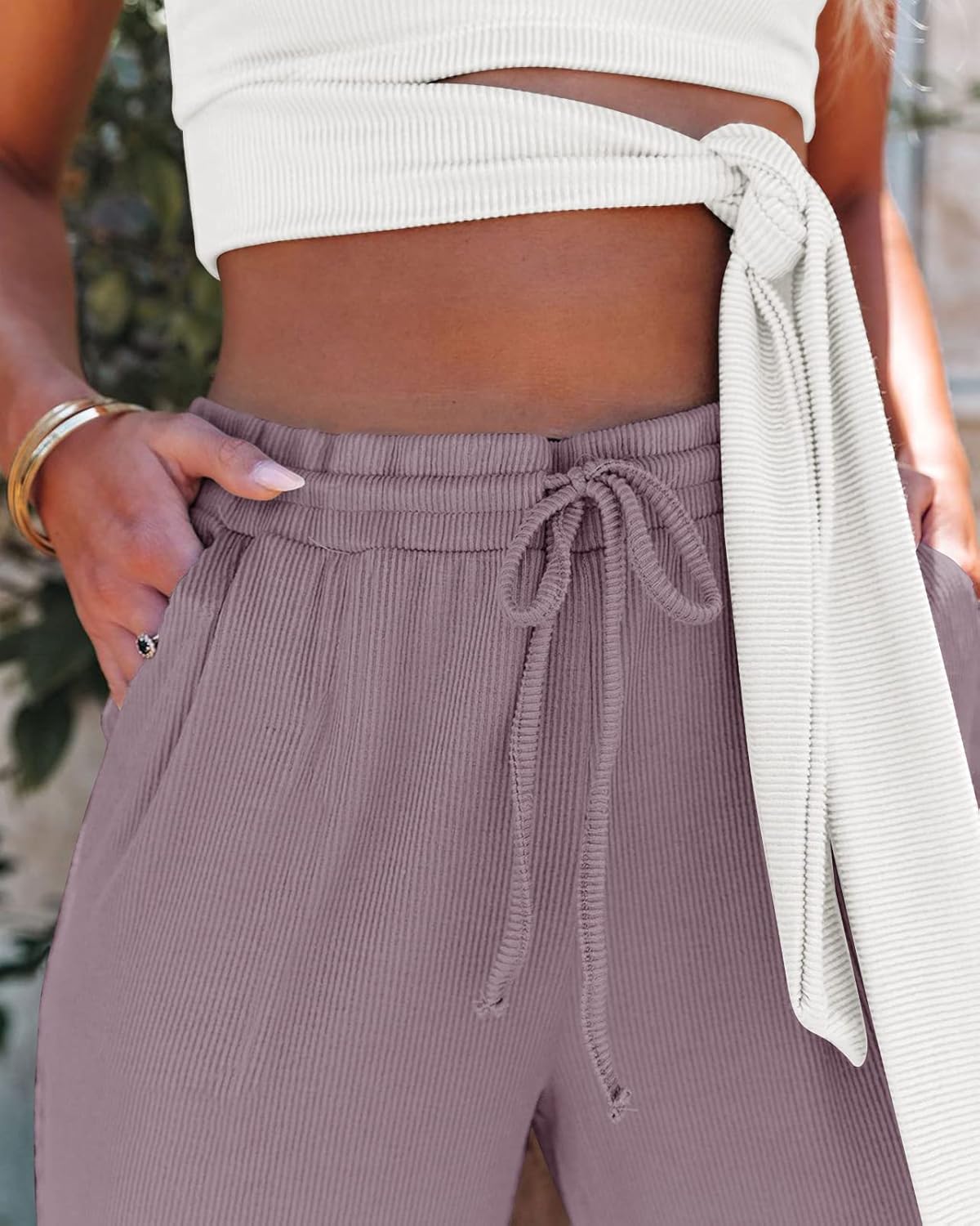 ZESICA Women's Ribbed Knit Sweatpants Drawstring Waist Athletic Running Jogger Pants with Pockets at  Women’s Clothing store