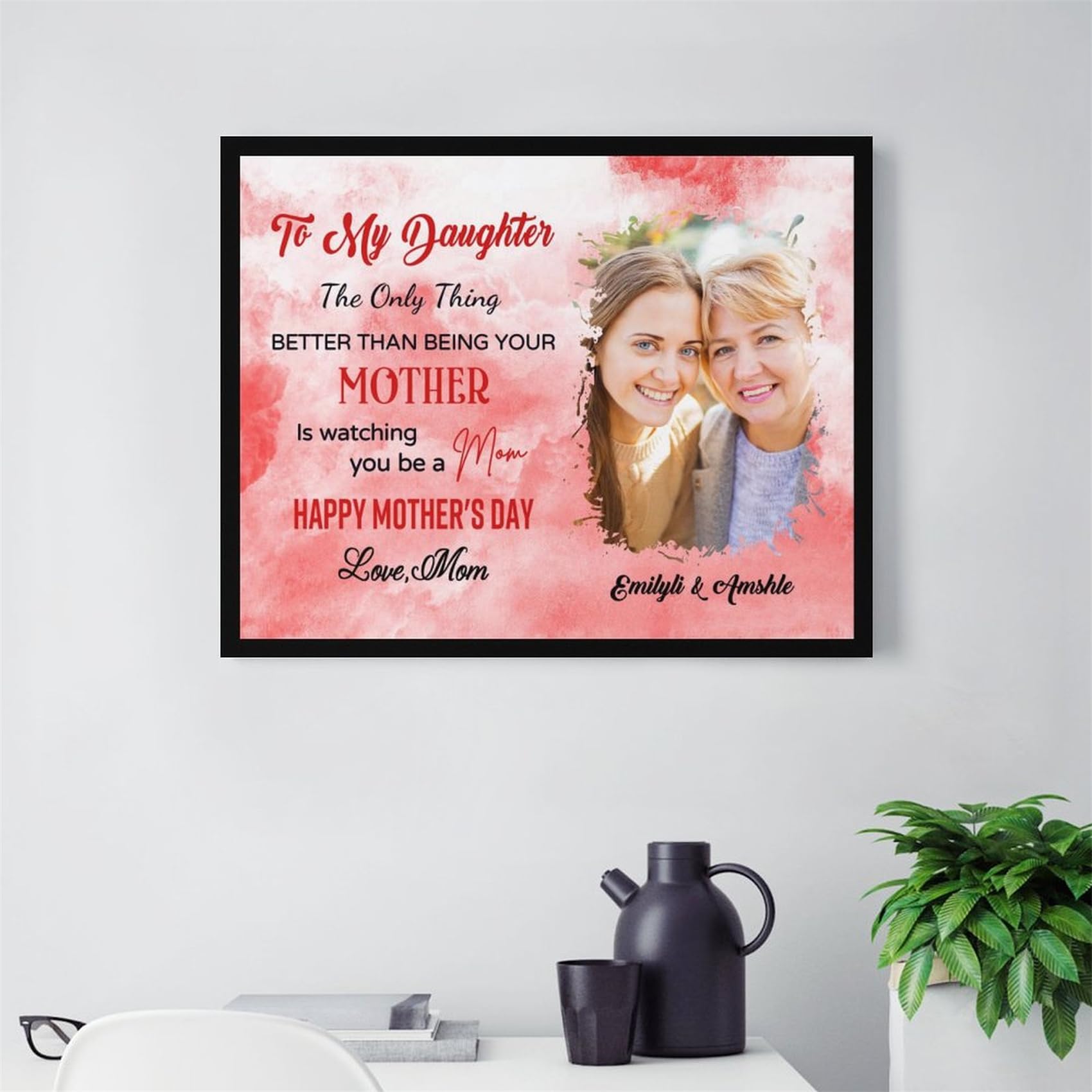 GOOBRRL Personalized Famiy Photo Canvas Prints Custom To My Daughter The Only Thing Better Than Being Your Mother Is Watching You Be A Mom Poster Name Wall Art Unique Gifts for Birthday