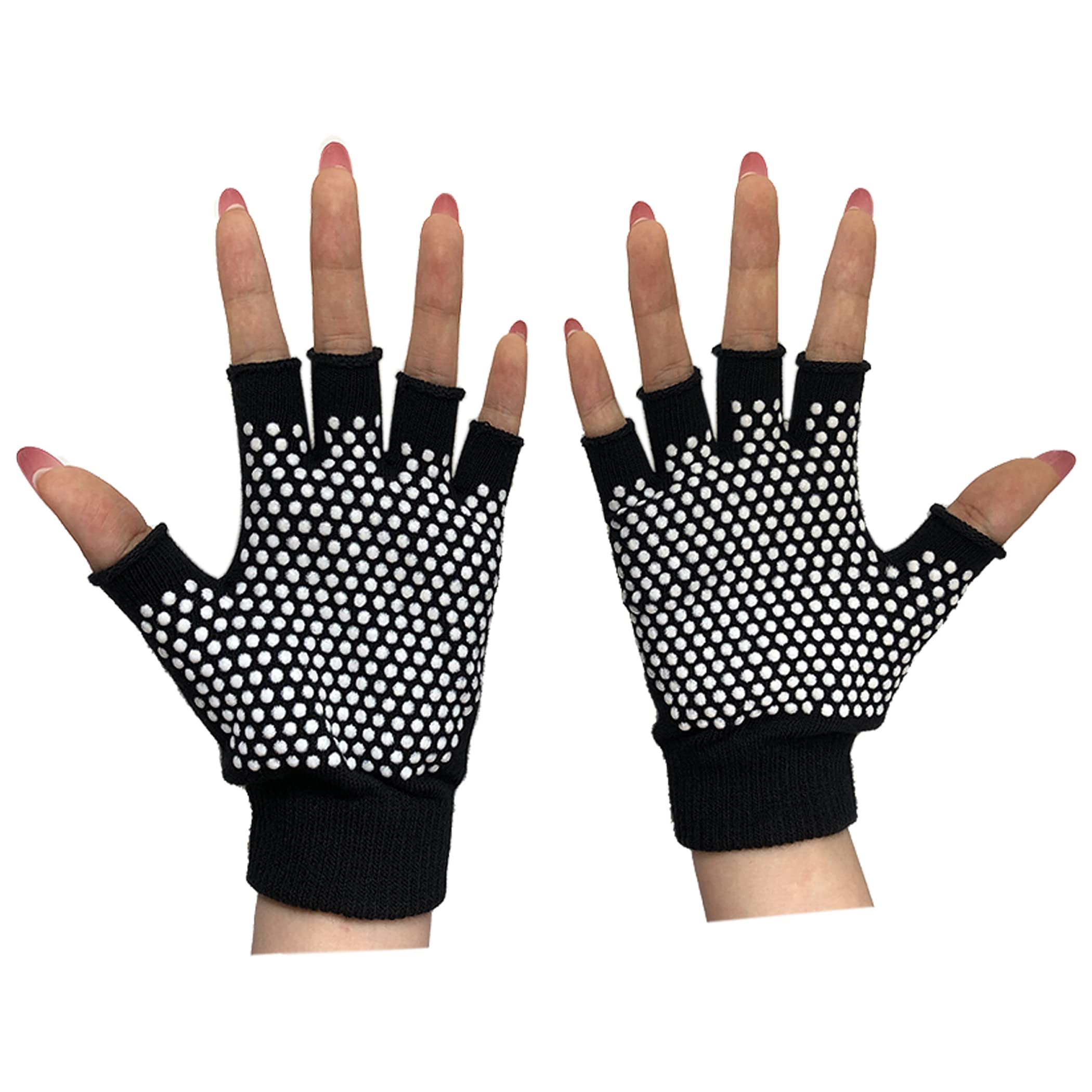 Yoga Gloves & Socks Set with Grips, Non Slip for Women Yoga/Dance/Pilates/Workouts with Toes Y-G-YG6 (1 Pairs Yoga Glove - Black)