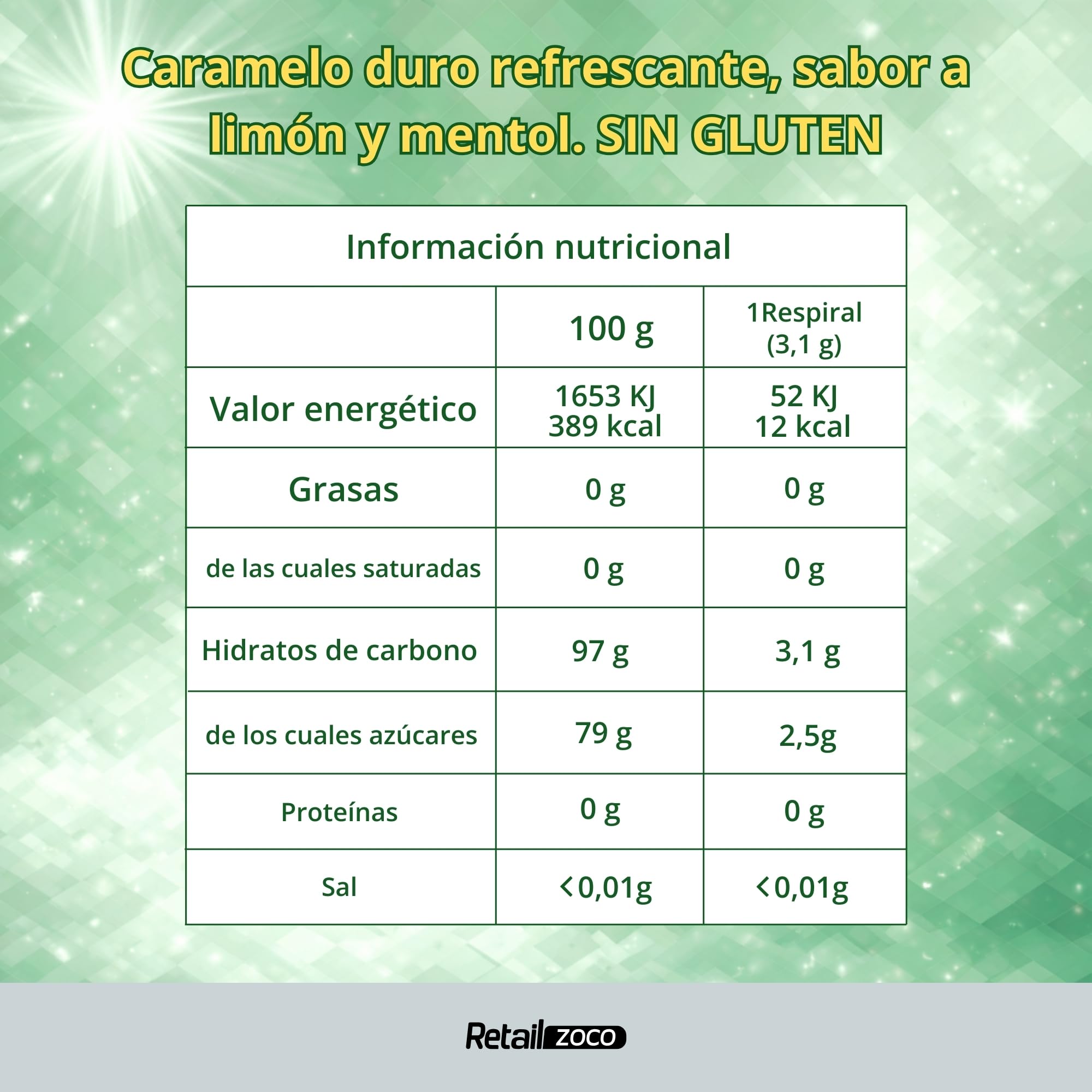 Respiral Caramelos Limón y Mentol 1 kg 316 unidades Sin Gluten
