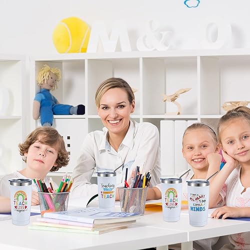 Miniatura 6 de Rtteri Vaso de acero inoxidable de 20 onzas con tapas y cepillos para pajitas, regalo de agradecimiento para profesores, 4 piezas, para graduación,