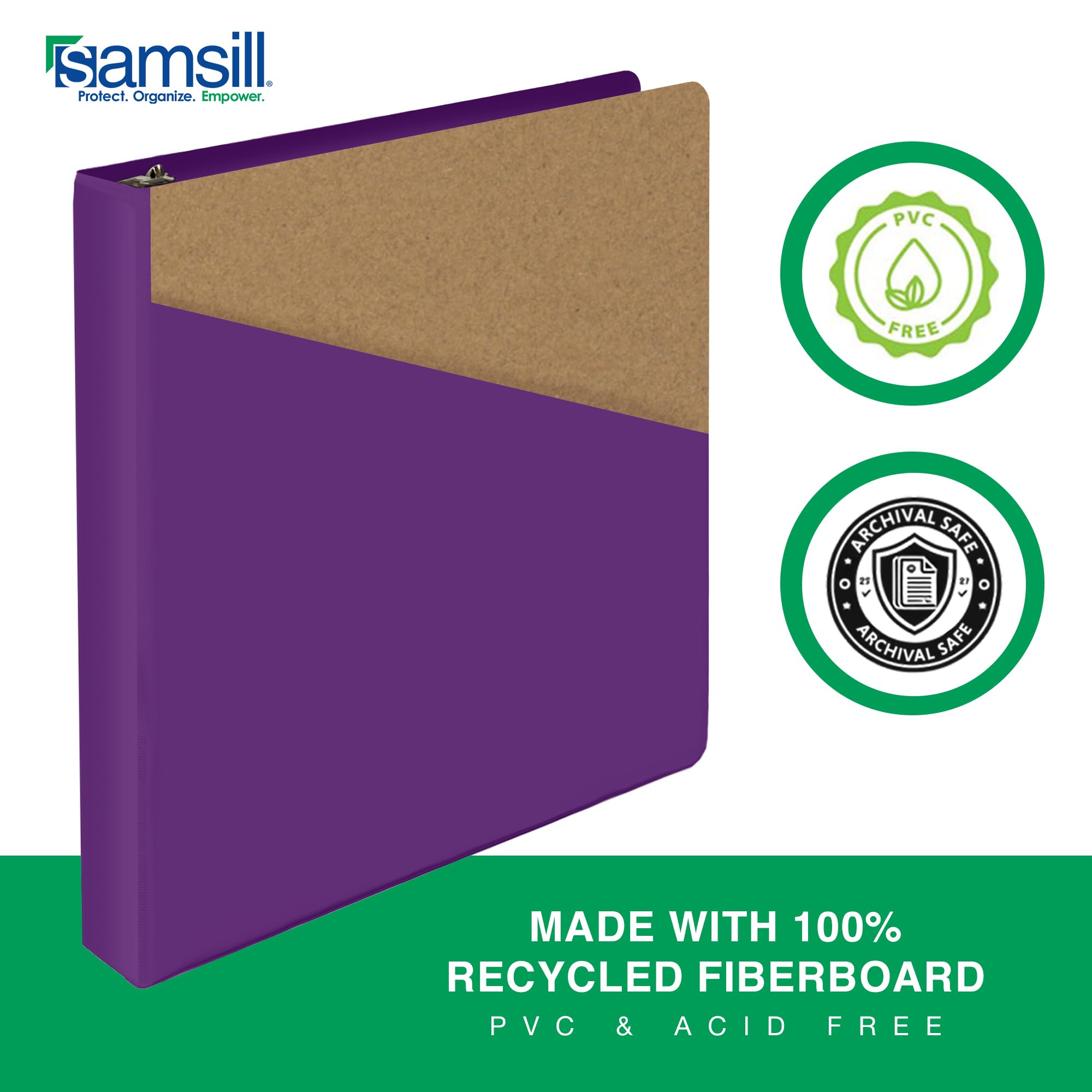 Samsill Raccoglitore resistente da 2,5 cm, prodotto negli Stati Uniti, raccoglitore ad anelli a D, copertina trasparente personalizzabile, viola prugna, contiene 225 pagine