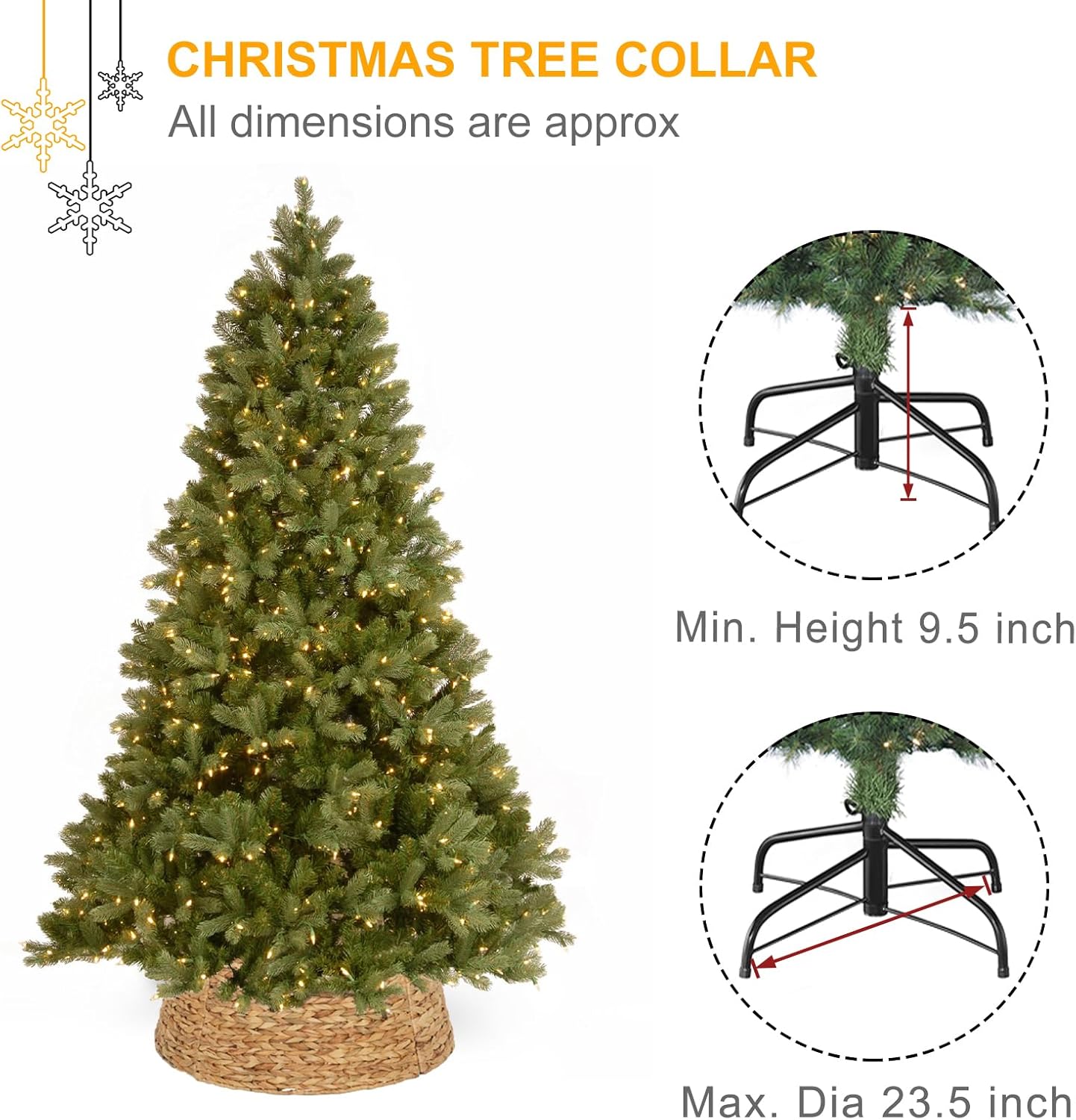 SUNNYPARK Christmas Tree Collar, 23.5’’ Hand-Woven Natural Water Hyacinth Christmas Tree Collar Basket Base Cover - Light Brown