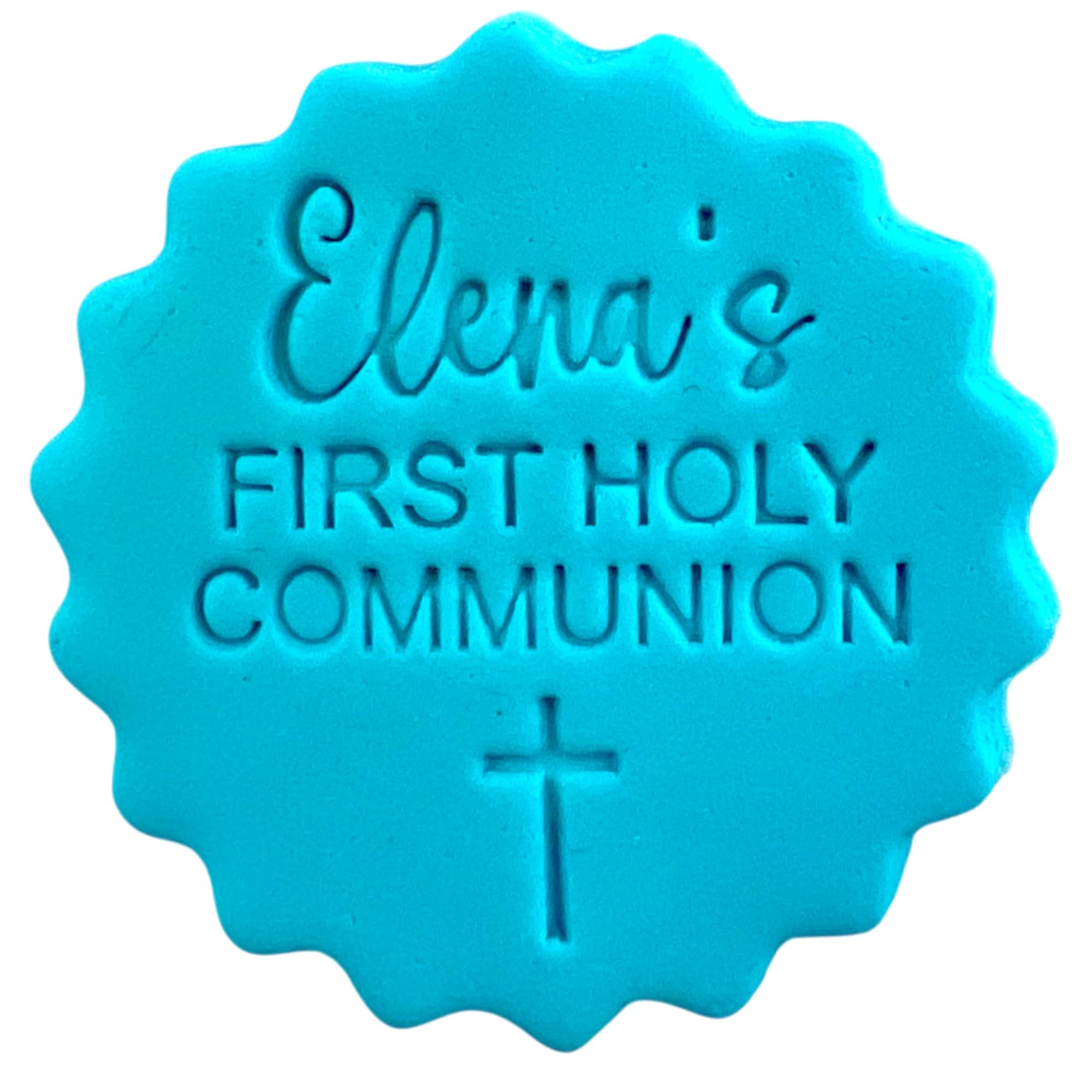 Personalised Cookie Stamp with Free Scallop Cutter, Baptism Christening Communion, 5cm Acrylic Biscuit Embosser, Food-Safe Plastic Baking Tool, Fits M&S All Butter Biscuits (Design 6)