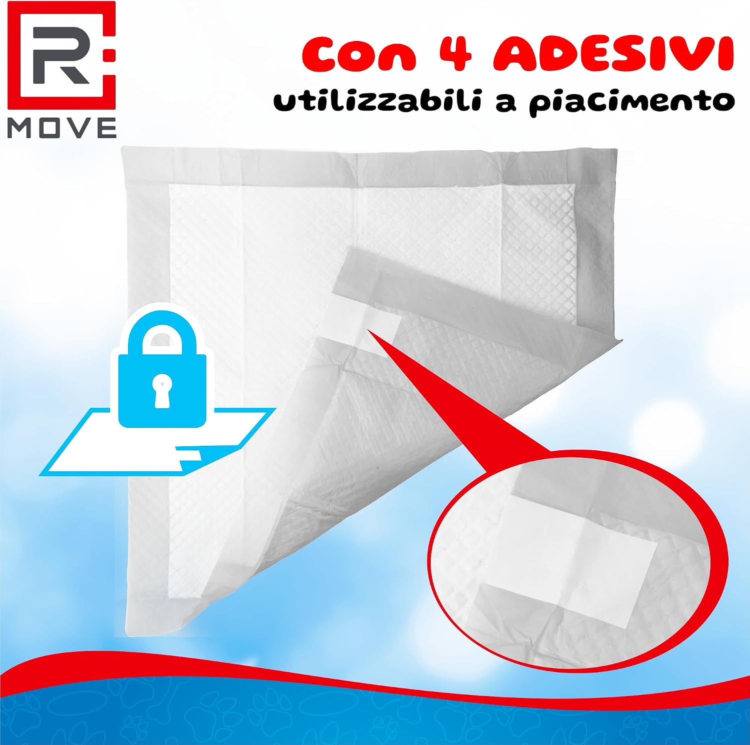 R MOVE 100 Traversine Cani 60x60 con Adesivi - Tappetini Igienici Assorbenti per Cani, Tra - Analyse des détails et conception