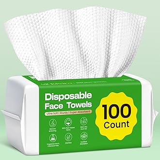 Elvira 100 Count Disposable Face Towels, Biodegradable Skincare Facial Cleansing Towels, Ultra Soft & Thick Makeup Remover Dry Wipes, Lint-Free & Vegan for Sensitive Skin, Travel Essential