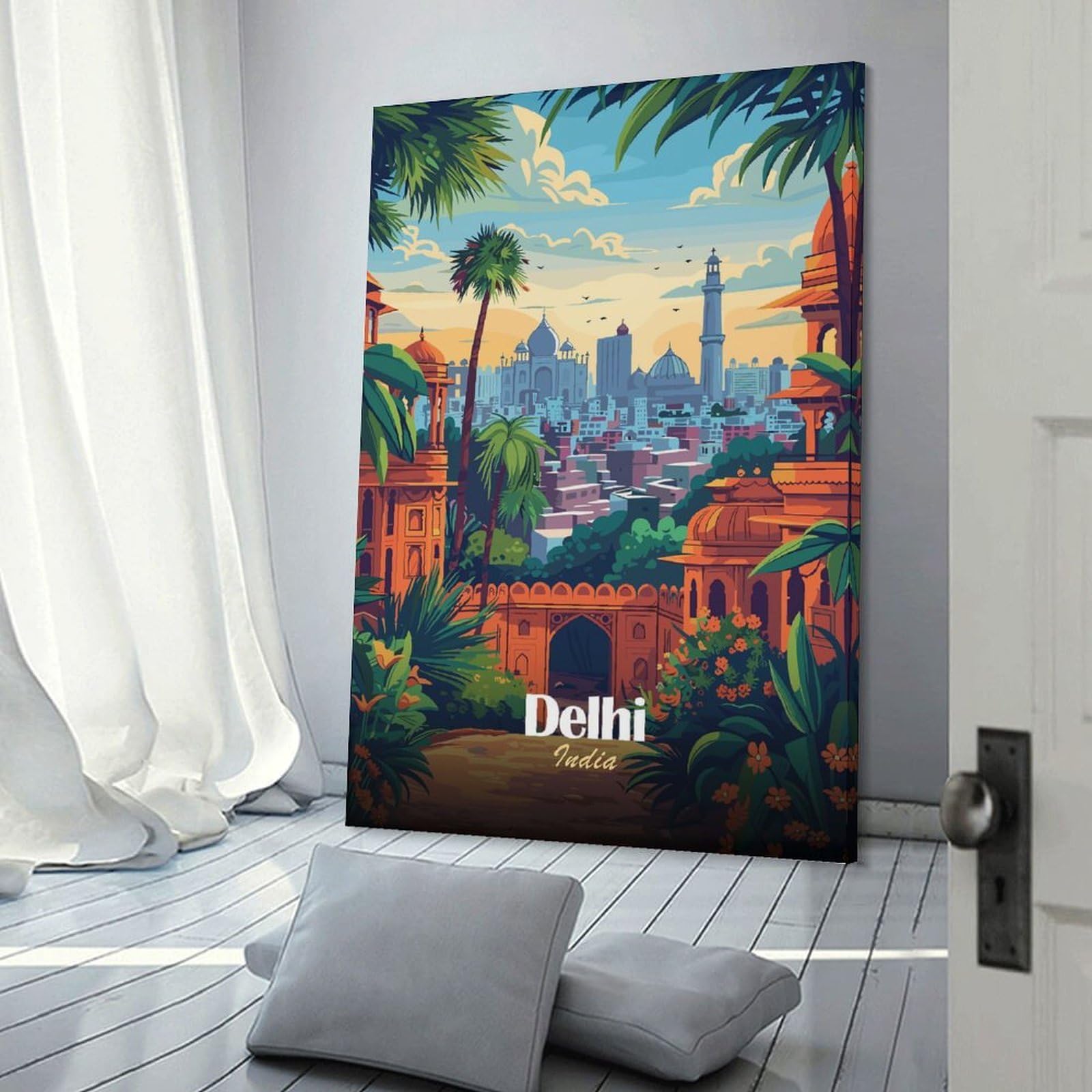 Junmoney Room Decor Wall Art Delhi, India Cityscape Illustration, 16x24inch(40x60cm), for Workspace Walls, Study Corners Or Bedrooms, A Smart Decor Choice for Study Walls