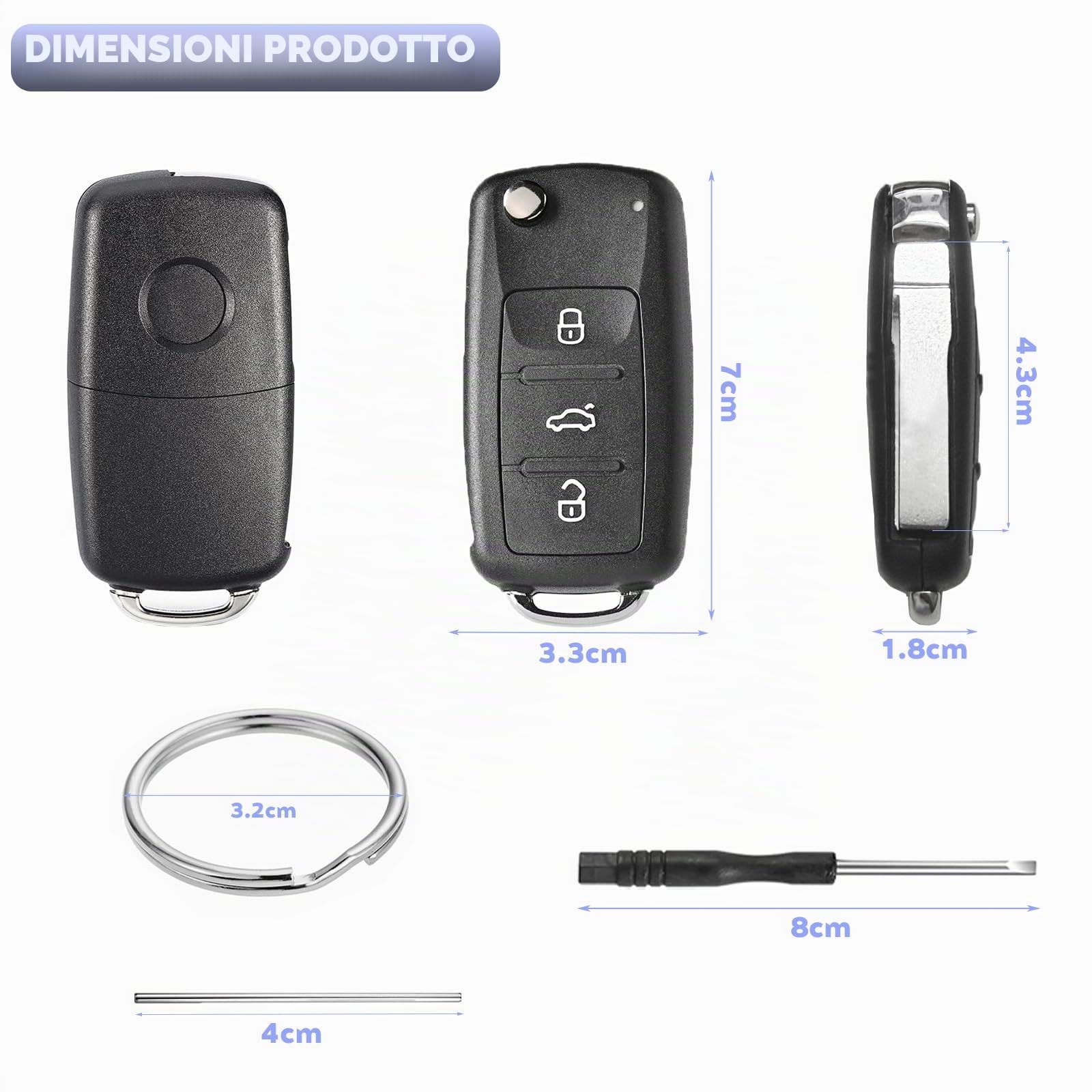 Telecomando Custodia Chiave Auto Compatibile VW Golf MK6 Polo T5 Caddy EOS Jetta Transporter Tiguan Touran Sharan Scirocco Passat Bettle Octavia Leon