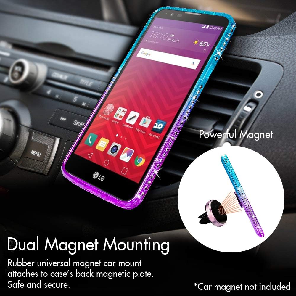 Silverback LG Stylo 2 V/Stylo 2/ Stylo 2 Plus/Stylus 2 Case, Moving Liquid Holographic Sparkle Glitter Case with Kickstand, Bling Diamond Bumper with Ring Slim Protective LG LS 775 -Purple