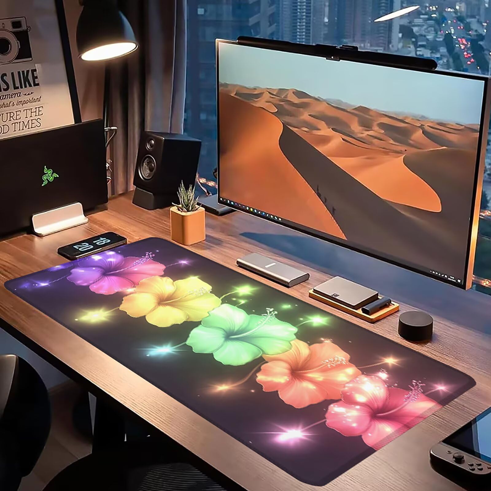 Großes Mauspad XXL 1500 x 800 mm Gaming Mousepad Nähten Rändern Rutschfeste Gummibasis Glatter Oberfläche, Wasserdicht und Ianglebig Schreibtischunterlage, Office Mouse Pad Büro (Blumen Farbe) W0G1565