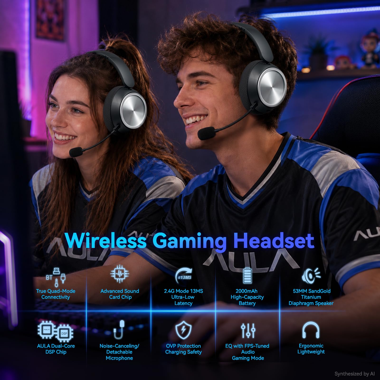 Auriculares inalámbricos para juegos para PS5, Xbox, PC, PS4, Mac, Switch, móvil, auriculares Bluetooth para juegos 2026 con micrófono, cancelación de ruido, conexión 4 en 1, latencia de 13 m, batería