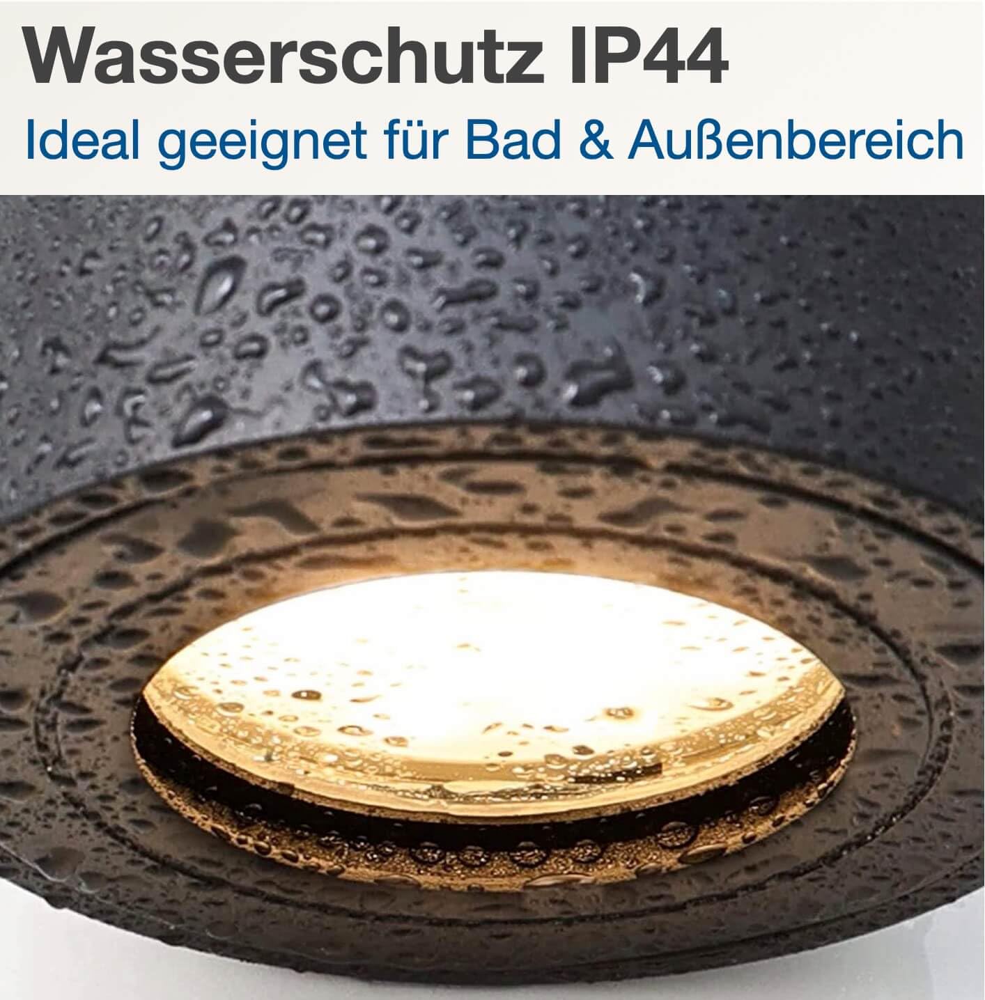 lambado LED Aufbaustrahler IP44/Deckenstrahler inkl. 230V 5W Spots dimmbar - Wasserschutz für Bad & Außen - runde Aufbauleuchte für Feuchtraum in Schwarz
