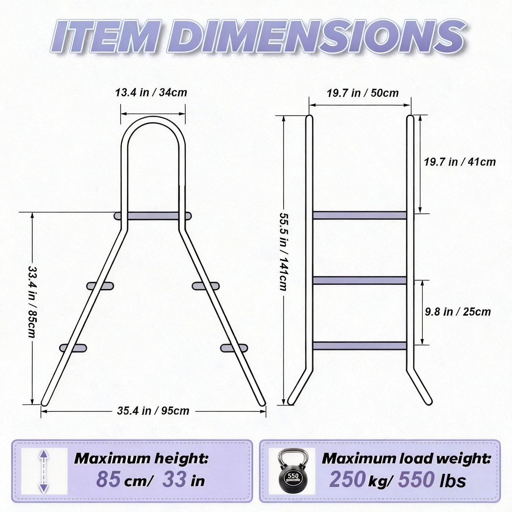 Gradini per Scala da Piscina Scala a 4 gradini per Piscine Fuori Terra Scala di Sicurezza Alta 135cm Scala da Piscina da con Struttura a Telaio in Acciaio Inossidabile gradini Antiscivolo,85CM