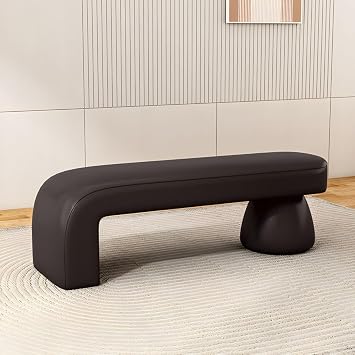 Upholstered Wood Bedroom Bench Seating Modern Rectangular Entryway Hallway Shoe Benches Narrow Upholstered End of Bed Bench Faux Leather-Black, 31.5" L x 16" W x 18" H