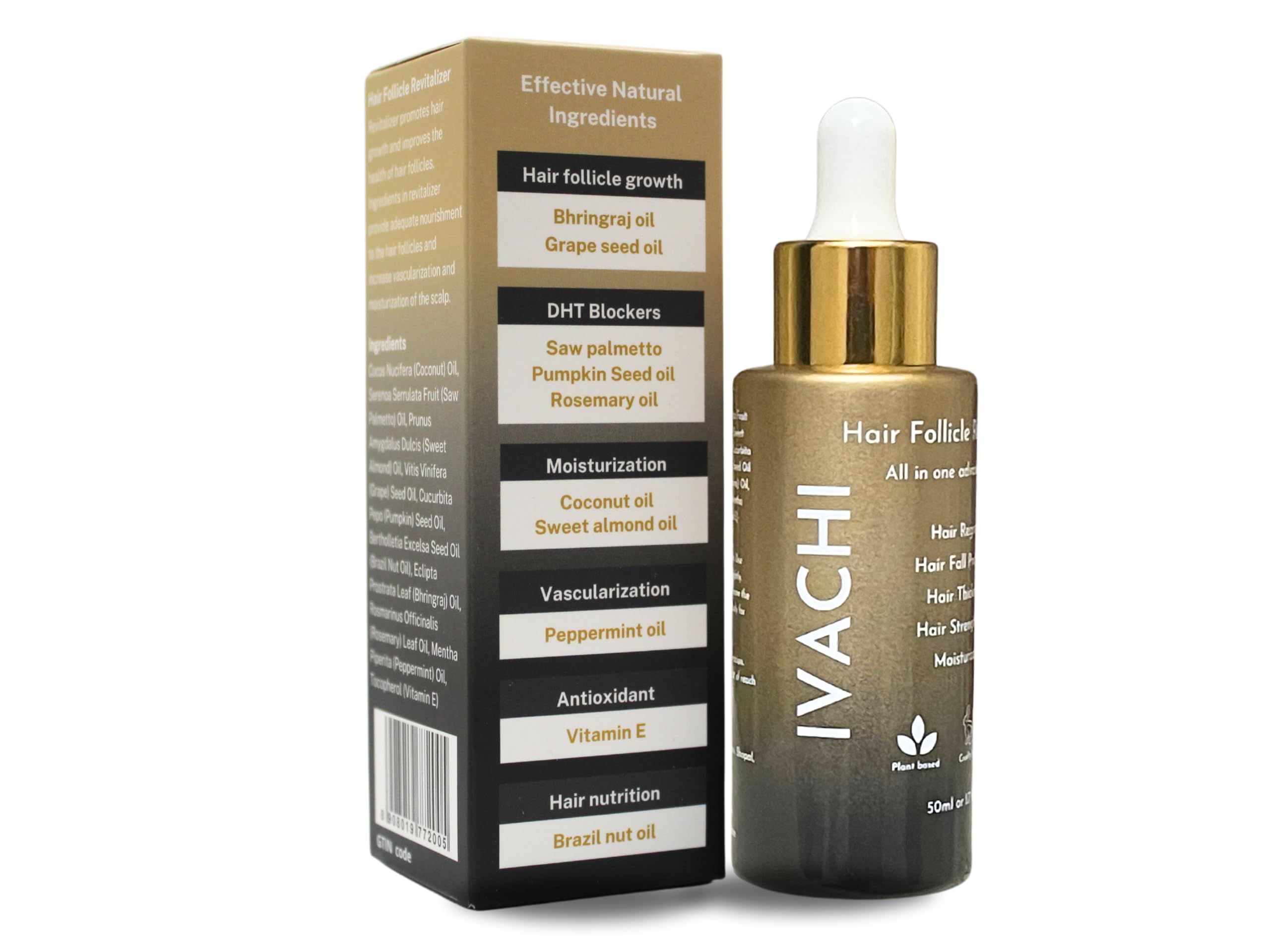 Hair Revitalizer For Growth & Hair Fall Control in 30 Days | Plant-Based Hair Serum For Women & Men with Rosemary oil, Saw Palmetto oil & Essential Nutrients | 50ml