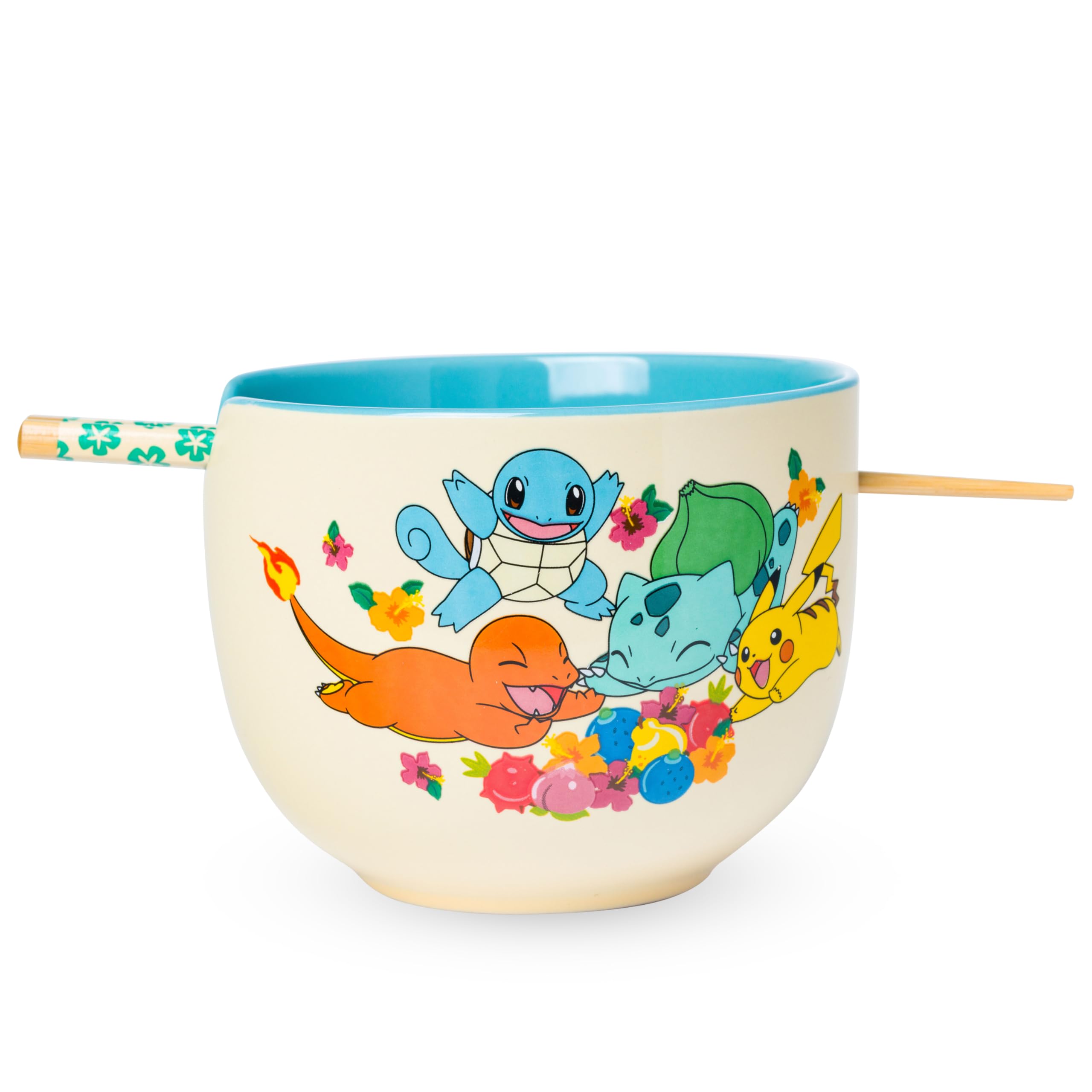 Silver Buffalo Pokemon Floral Starters Boxed 20oz. Ceramic Ramen Bowl with Chopsticks