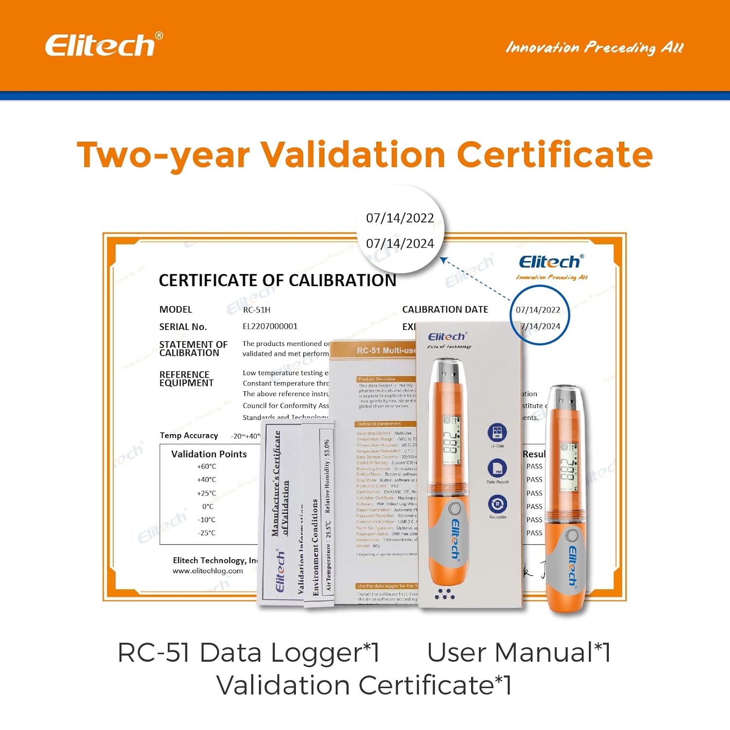 Elitech USB Temperature Data Logger Reusable Digital Recorder Medical Refrigerator Thermometer Programmable Monitor RC-51 32000 Points High Accuracy: Industrial & Scientific