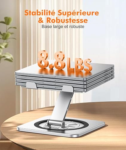 EOIWUY Laptop Stand with 360° Swivel Base, Portable Foldable Laptop Riser for Desk, Ergonomic Adjustable Cookbook Holders Computer Stand Holder for Team Work, Compatible with MacBook Pro/Air (10-16") - 3