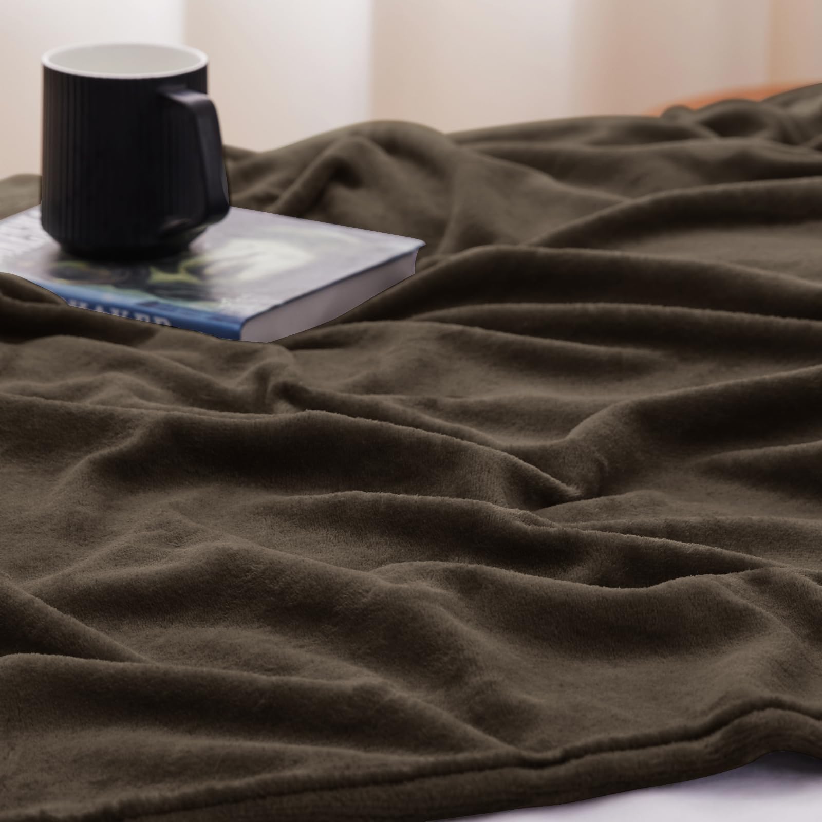 WAVVE Plaid Coperta Pile di Flanella 260gsm - 230x270 cm, Marrone - Coperta Grande 270x230, Divano/Letto Matrimoniale, Calda e Morbida, Grigia