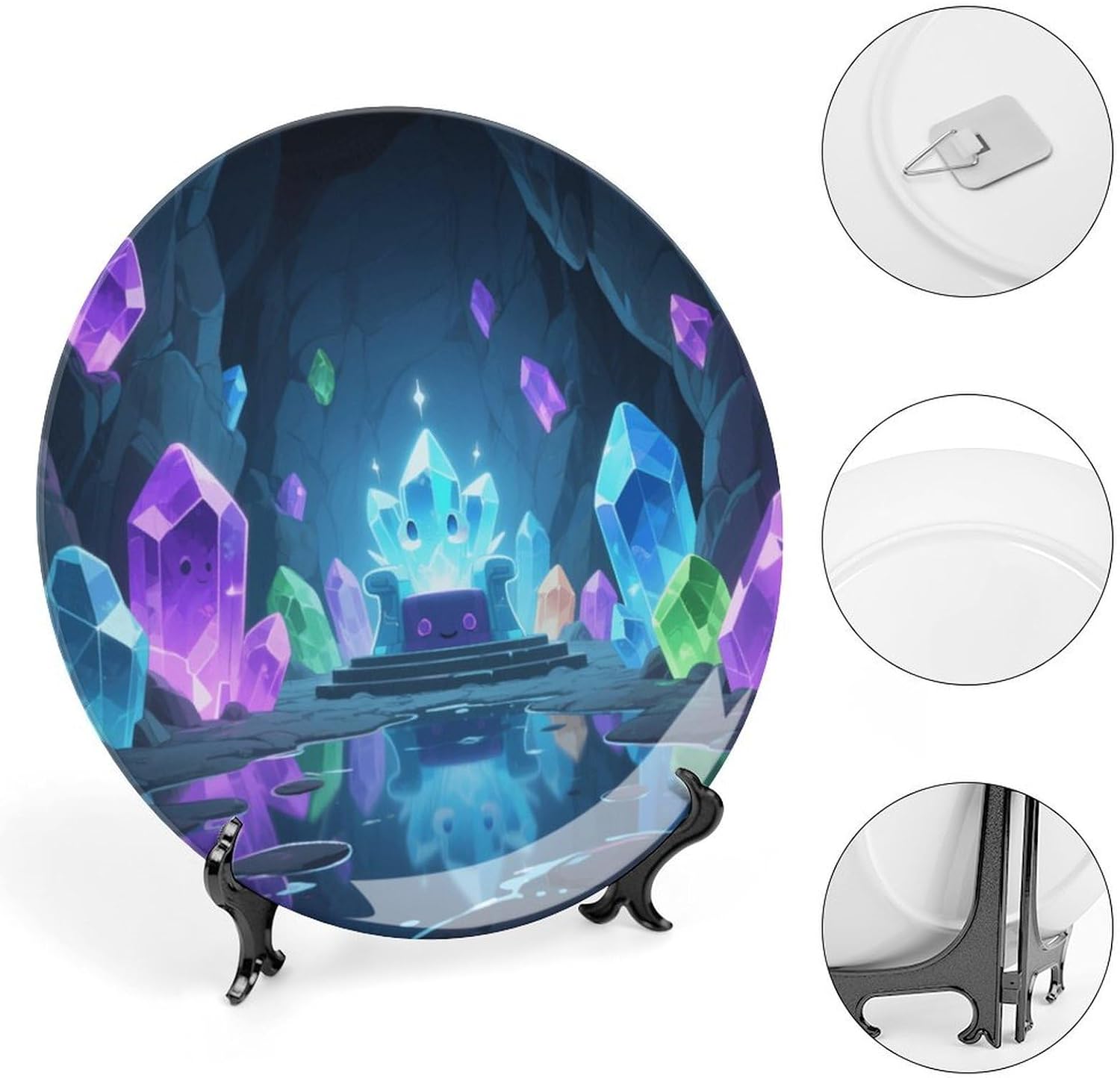 Bone China Decorative Plates Crystal Cave Ceramic Decorative Plate Wall Decor with Display Stand Ceramic Ornaments for Wall Hanging Decoration