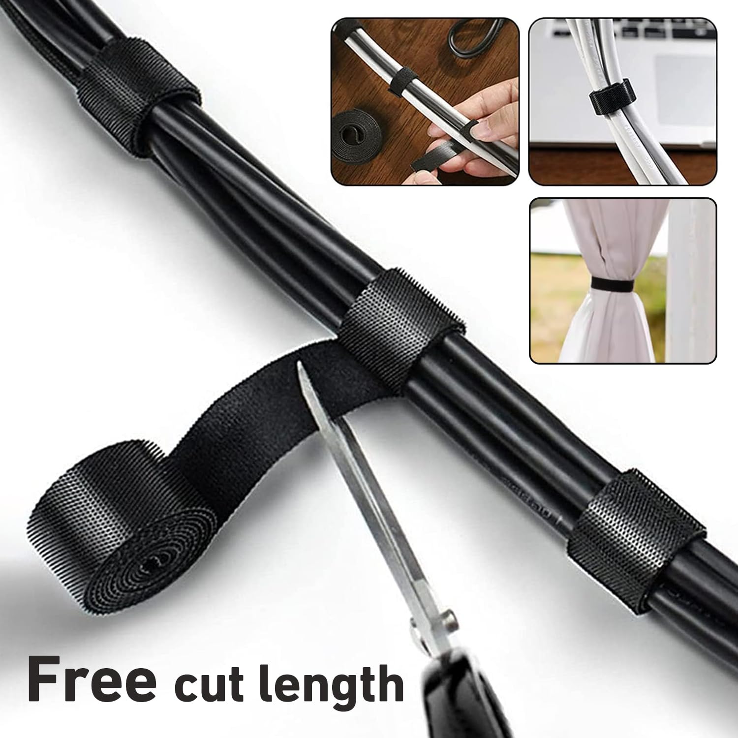 Bridas de sujeción reutilizables de 50 m x 1,3 cm, rollo de gancho y bucle en Hitotsu para gestión de cables, hogar, oficina, cables eléctricos, centro de datos, habitación de anfitrión, negro, 2